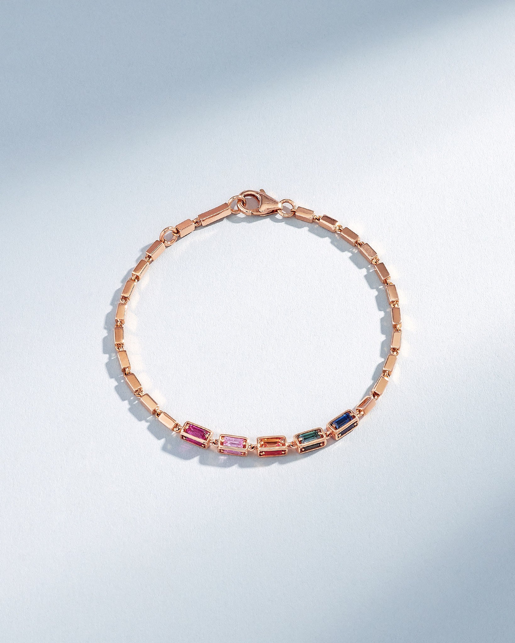Suzanne Kalan Block-Chain Multi-Rainbow Sapphire Medium Bracelet in 18k rose gold