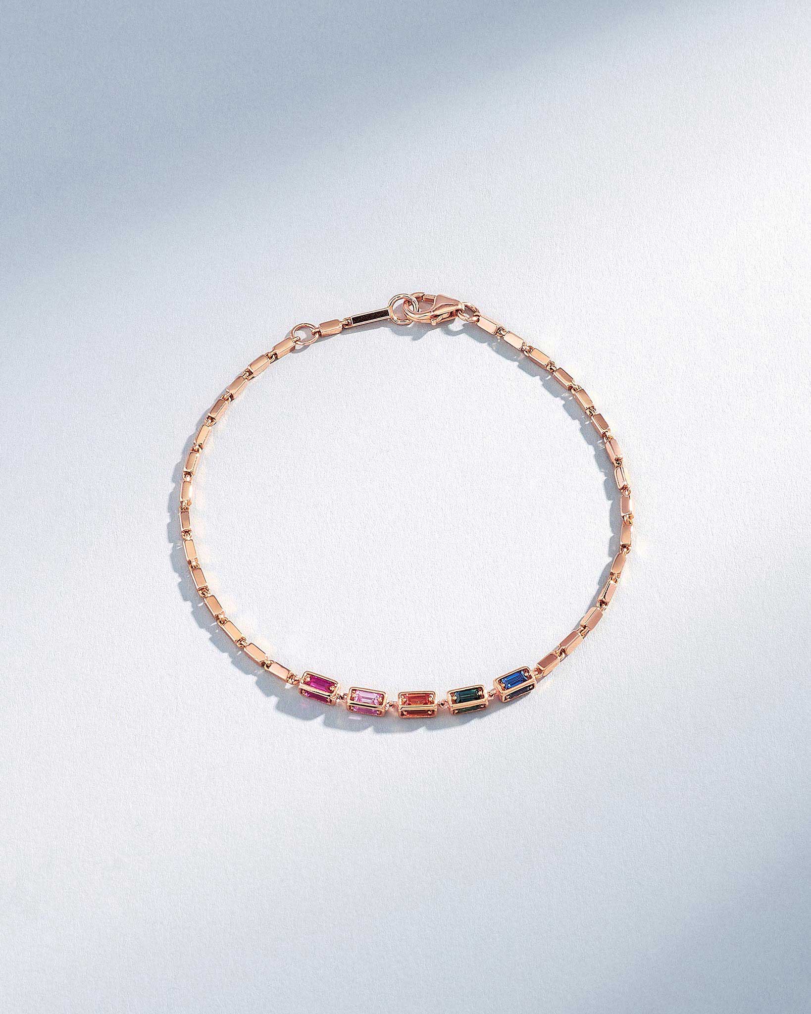 Suzanne Kalan Block-Chain Multi Rainbow Sapphire Thin Bracelet in 18k rose gold