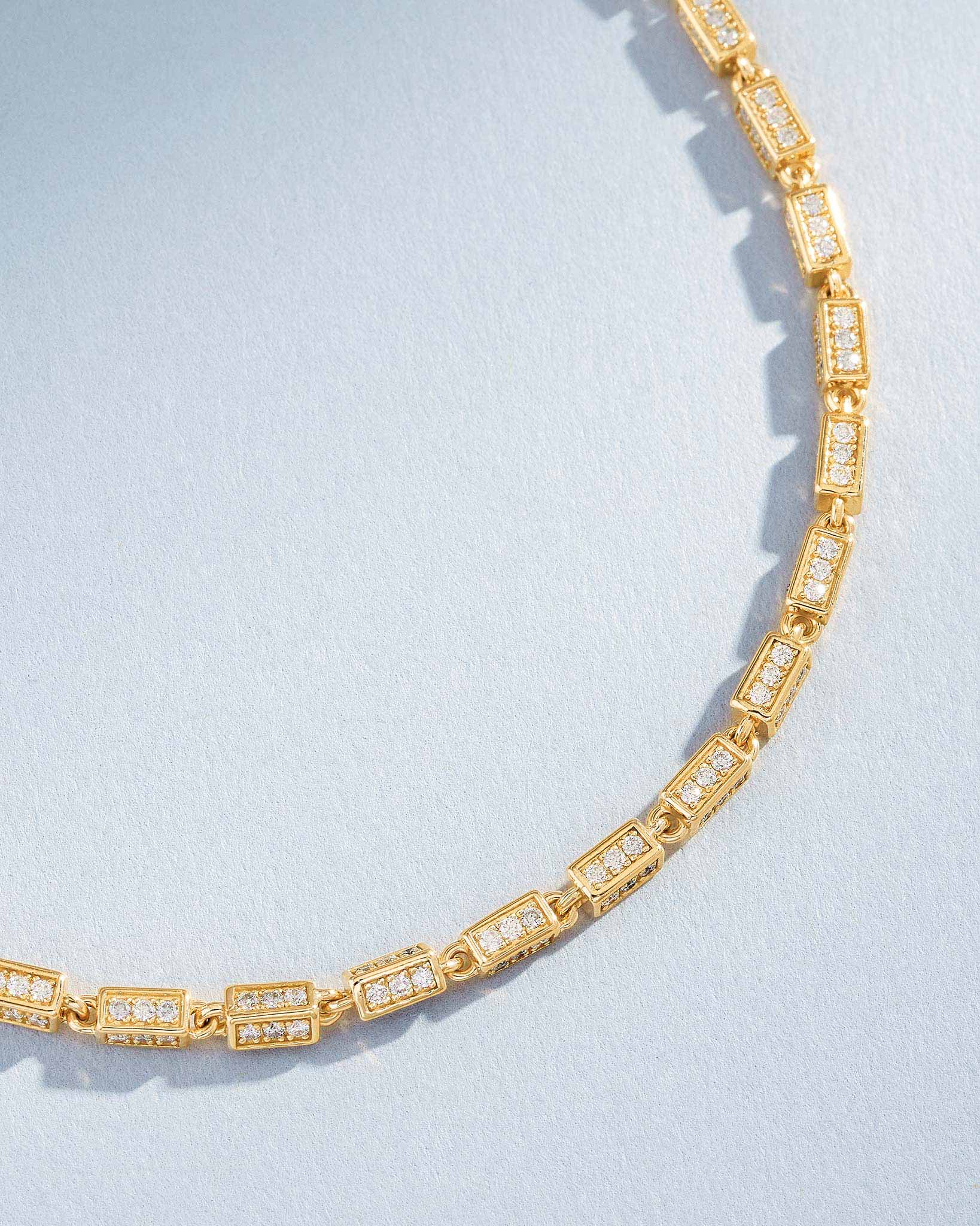 Suzanne Kalan Block-Chain Full Pave Diamond Thin Bracelet in 18k yellow gold