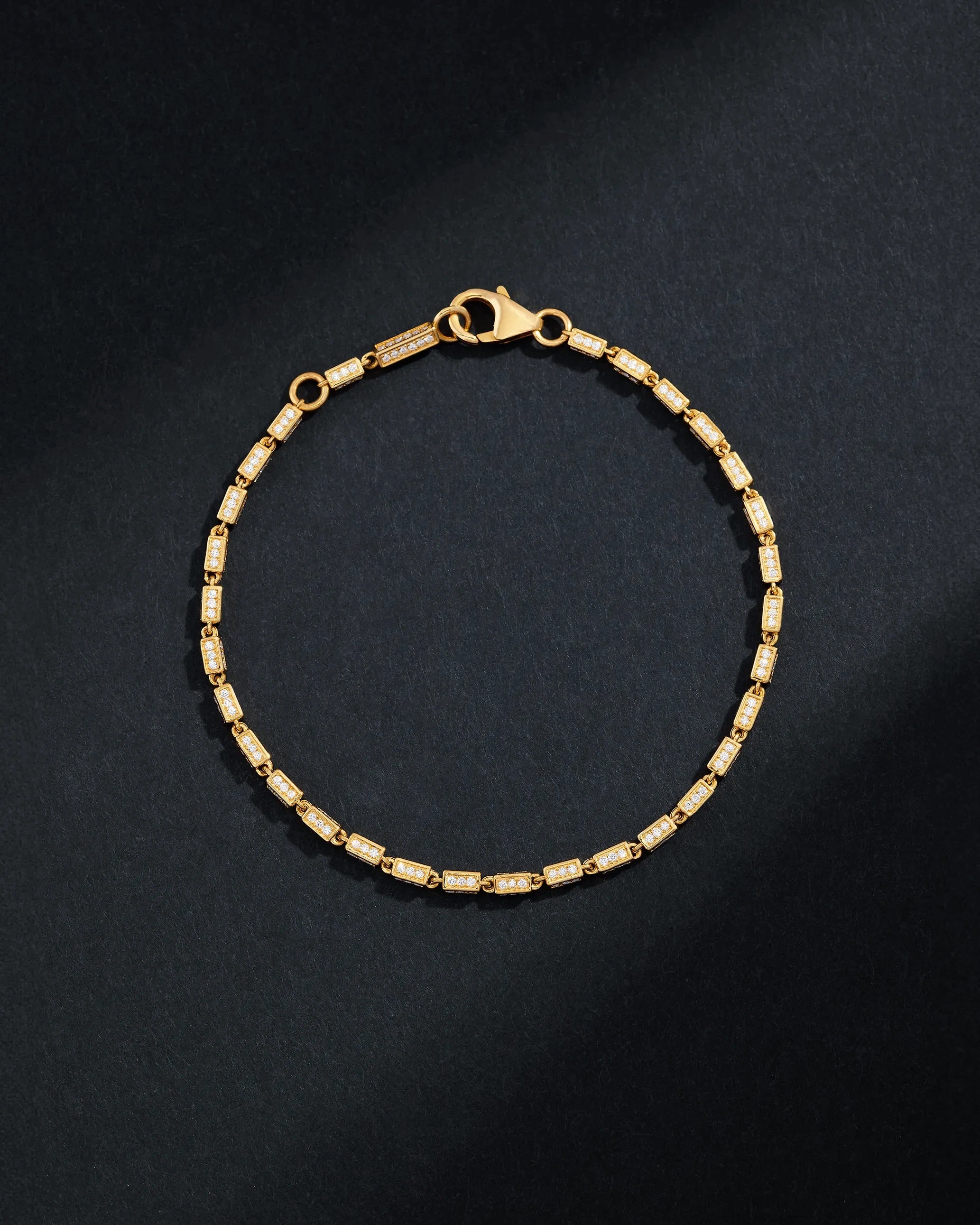 Suzanne Kalan Block-Chain Full Pave Diamond Thin Bracelet in 18k yellow gold