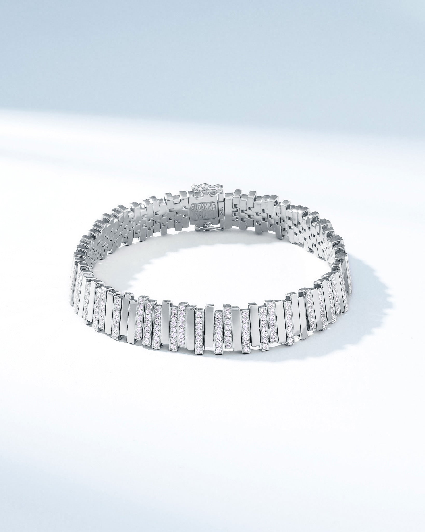 Suzanne Kalan Golden Stacker Half Pave Tennis Bracelet in 18k white gold