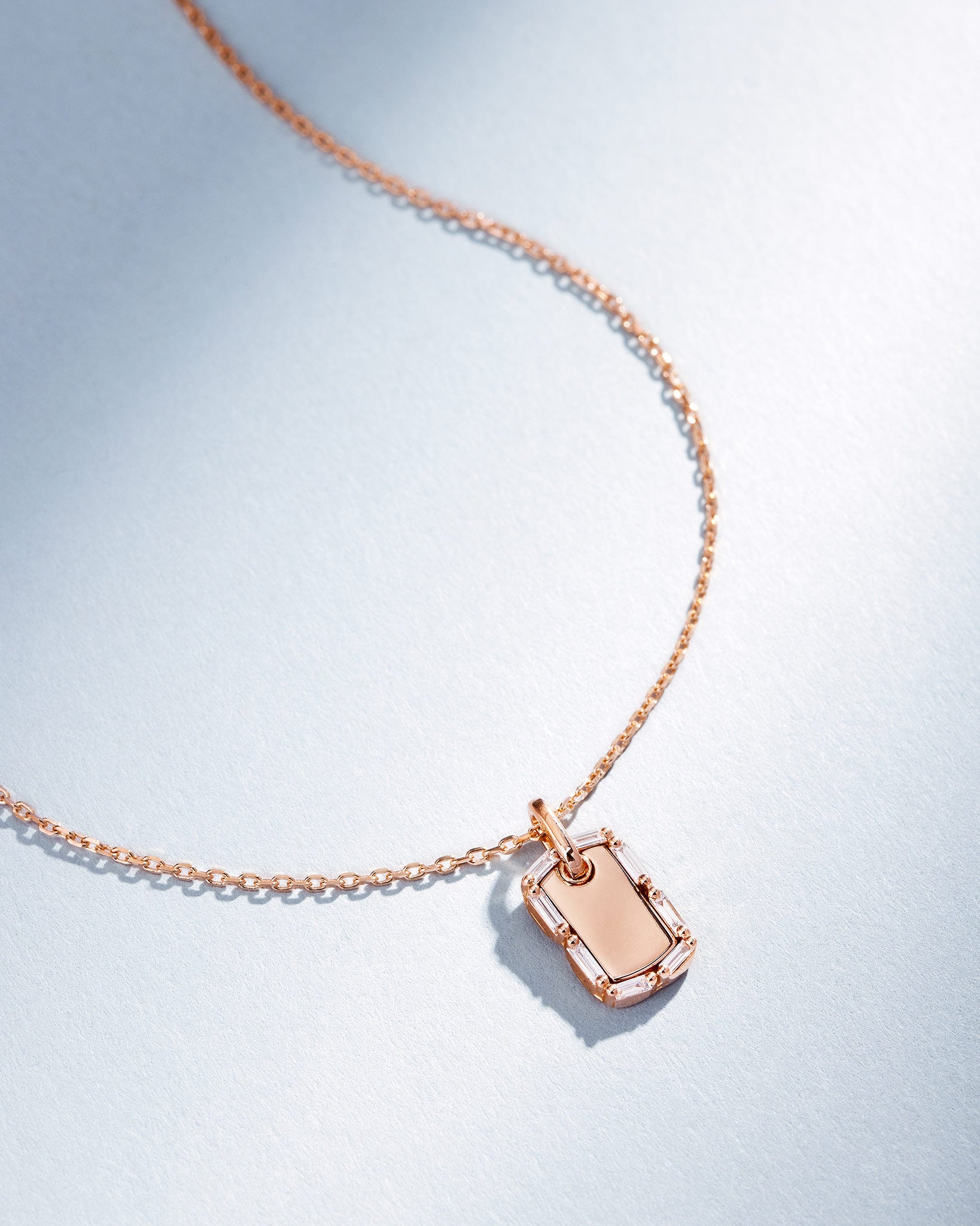 Suzanne Kalan Golden Mini Dog Tag Diamond Pendant in 18k rose gold