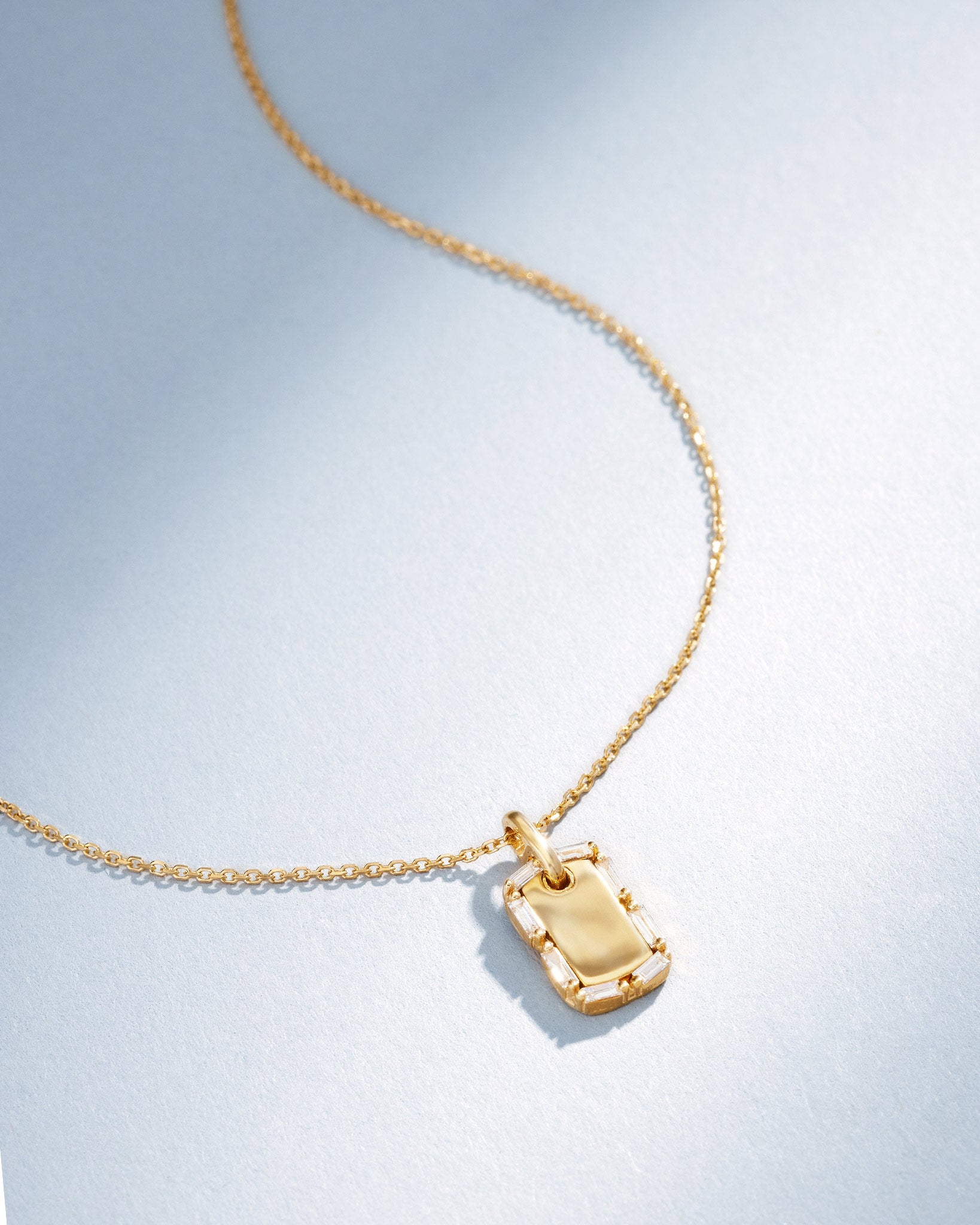 Suzanne Kalan Golden Mini Dog Tag Diamond Pendant in 18k yellow gold