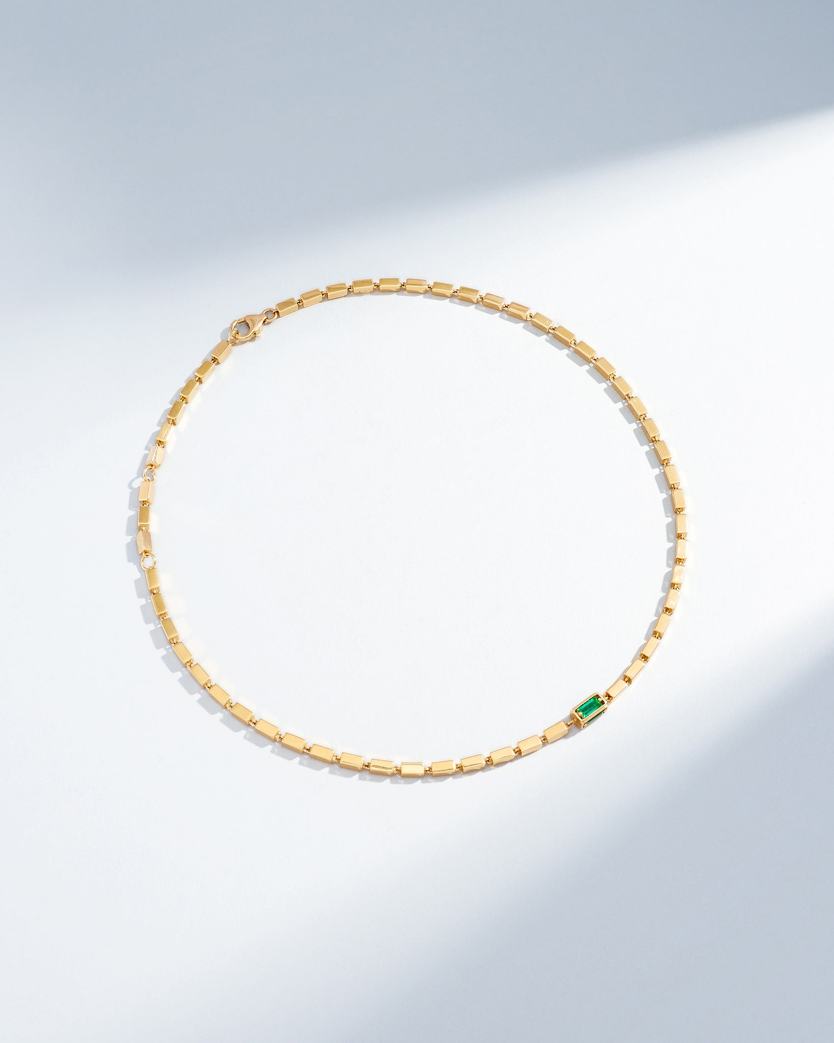 Suzanne Kalan Block-Chain Single Emerald Thick Necklace in 18k yellow gold