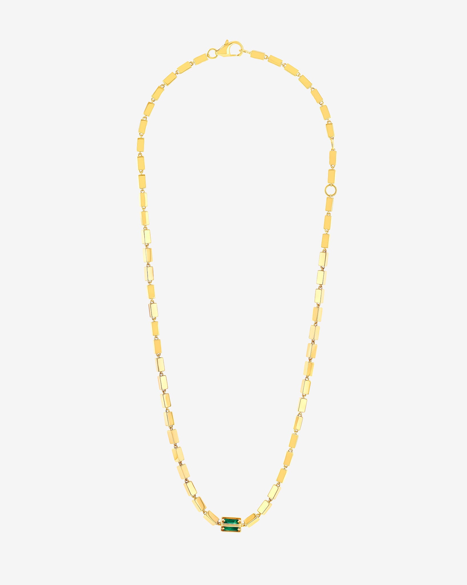 Suzanne Kalan Block-Chain Single Emerald Thick Necklace in 18k yellow gold