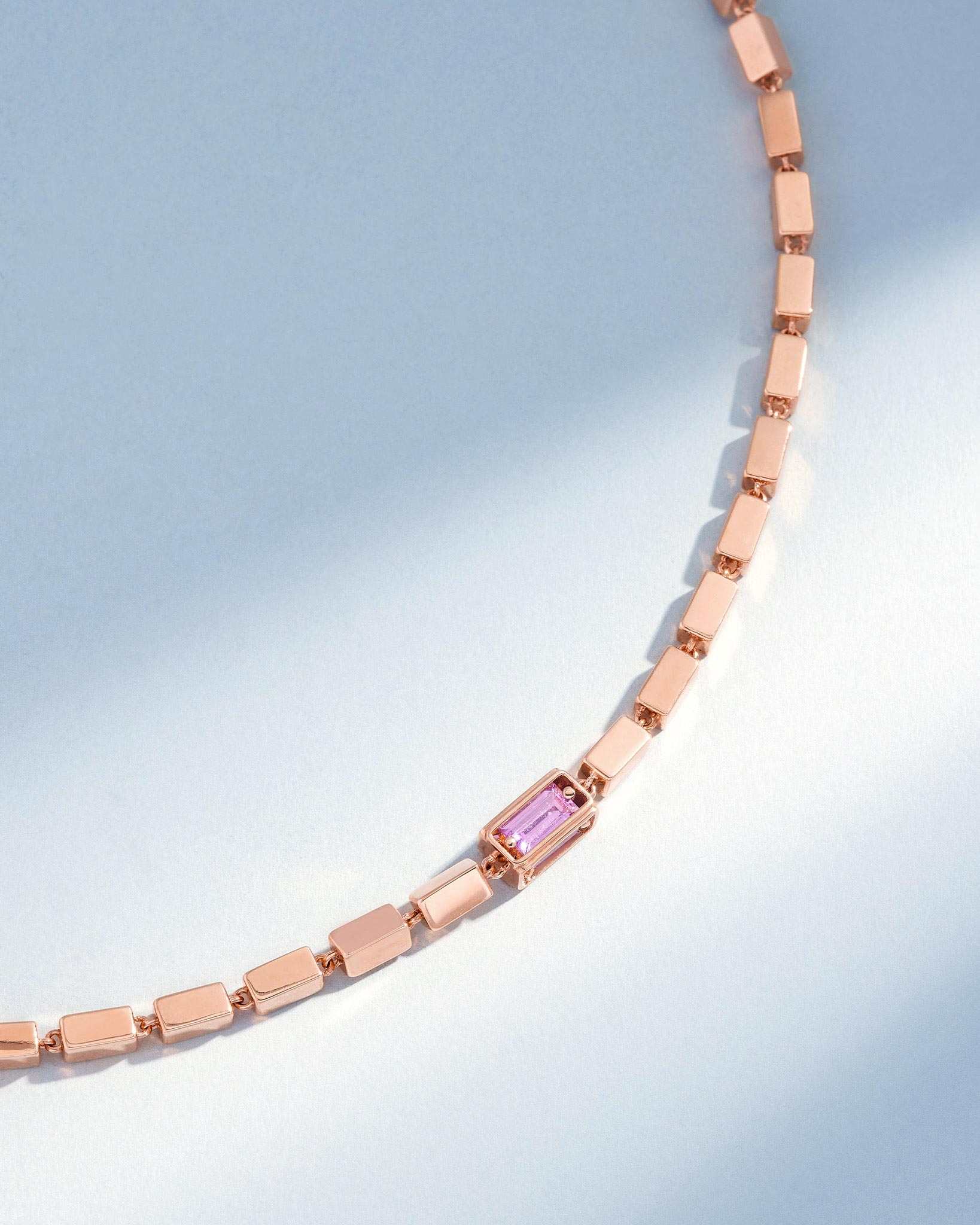 Suzanne Kalan Block-Chain Single Pink Sapphire Thick Necklace in 18k rose gold