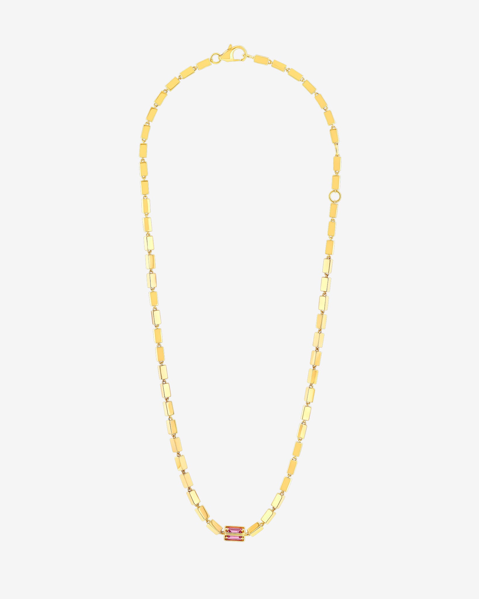 Suzanne Kalan Block-Chain Single Pink Sapphire Thick Necklace in 18k yellow gold