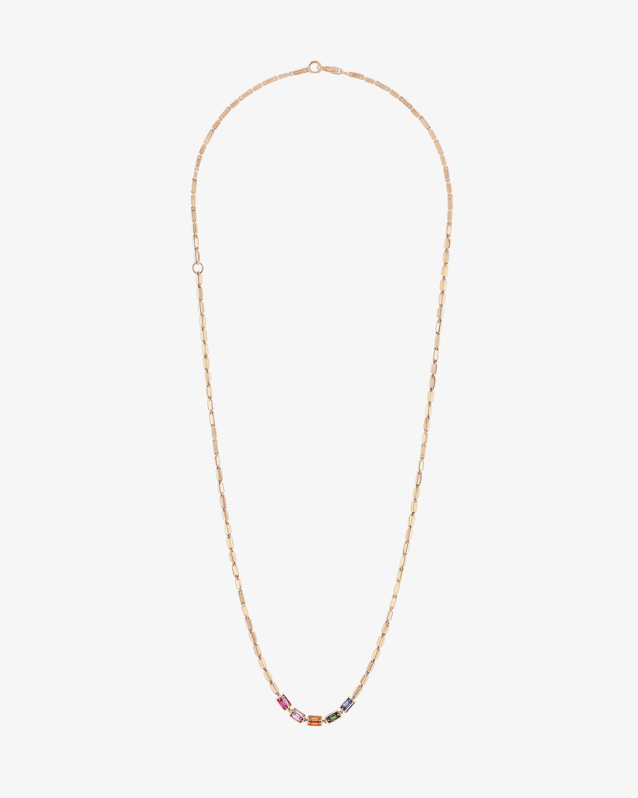 Suzanne Kalan Block-Chain Multi Rainbow Sapphire Thin Necklace in 18k rose gold