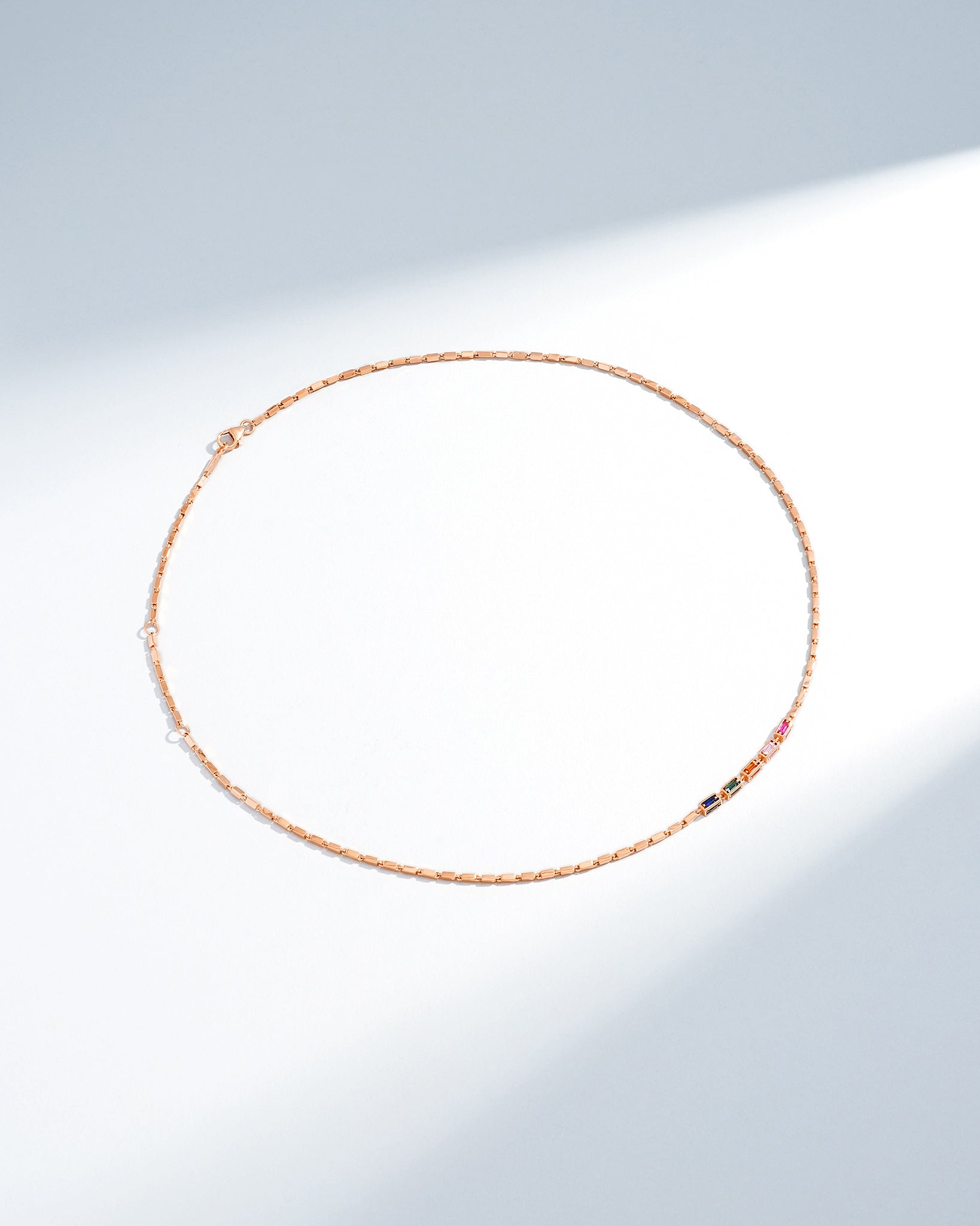 Suzanne Kalan Block-Chain Multi Rainbow Sapphire Thin Necklace in 18k rose gold