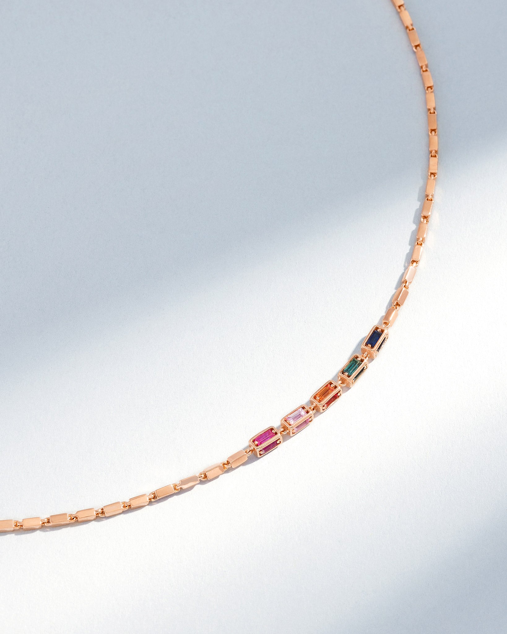 Suzanne Kalan Block-Chain Multi Rainbow Sapphire Thin Necklace in 18k rose gold