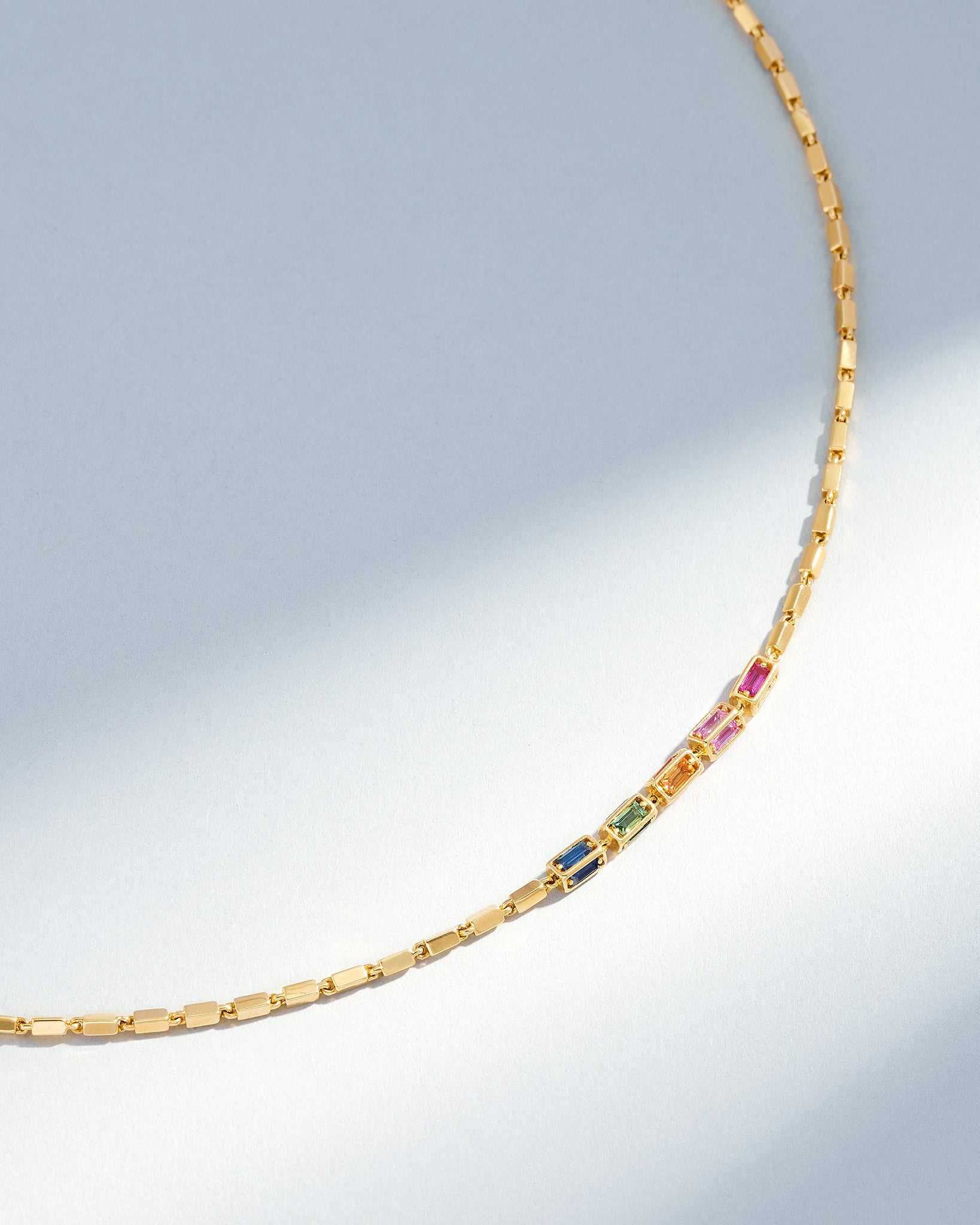 Suzanne Kalan Block-Chain Multi Rainbow Sapphire Thin Necklace in 18k yellow gold