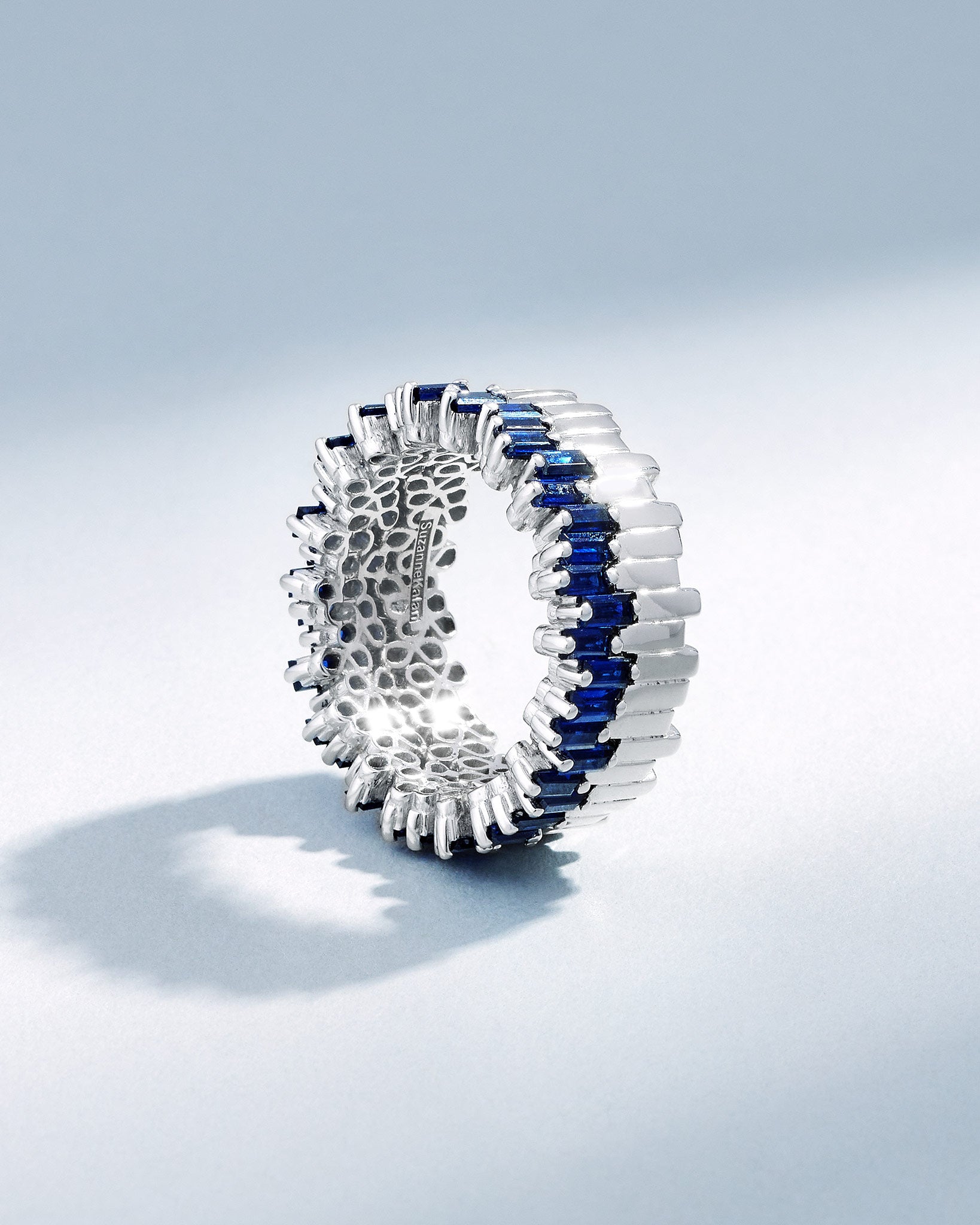 Suzanne Kalan Golden Midi Stacker Dark Blue Sapphire Eternity Band in 18k white gold