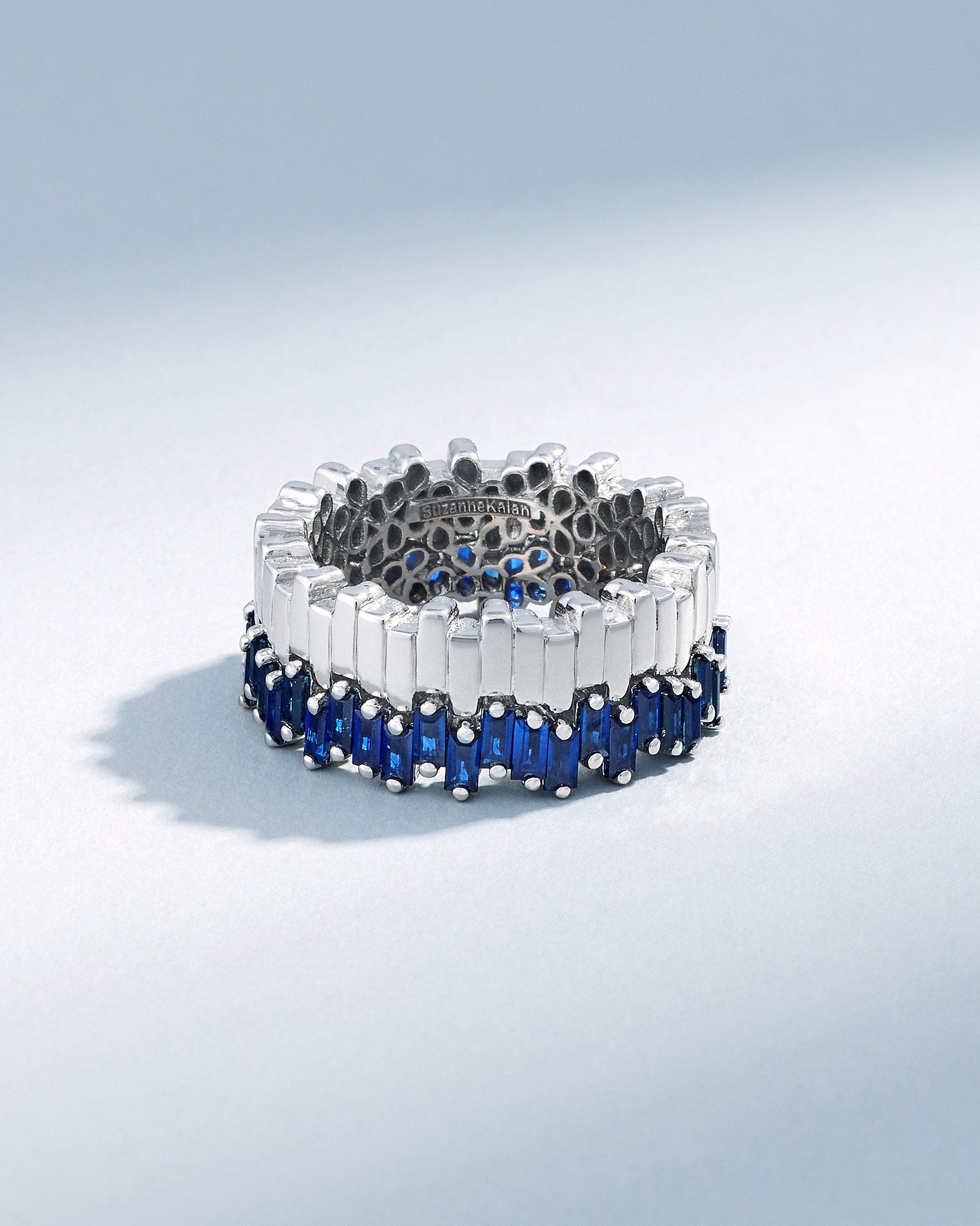 Suzanne Kalan Golden Midi Stacker Dark Blue Sapphire Eternity Band in 18k white gold