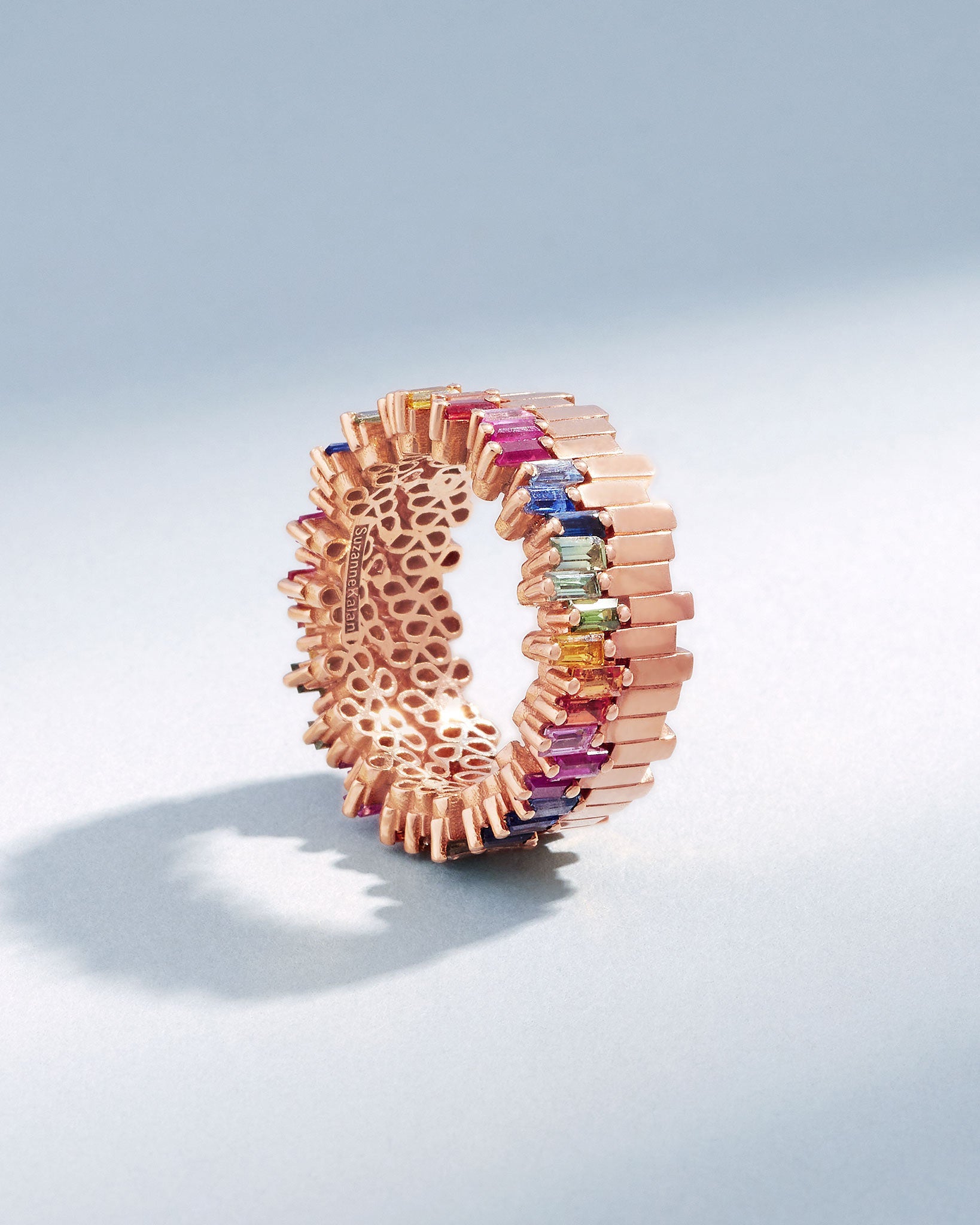 Suzanne Kalan Golden Midi Stacker Rainbow Sapphire Eternity Band in 18k rose gold