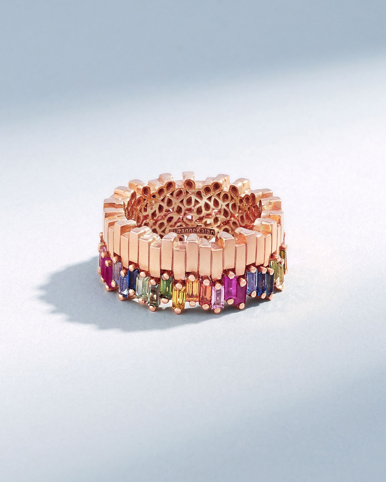 Suzanne Kalan Golden Midi Stacker Rainbow Sapphire Eternity Band in 18k rose gold