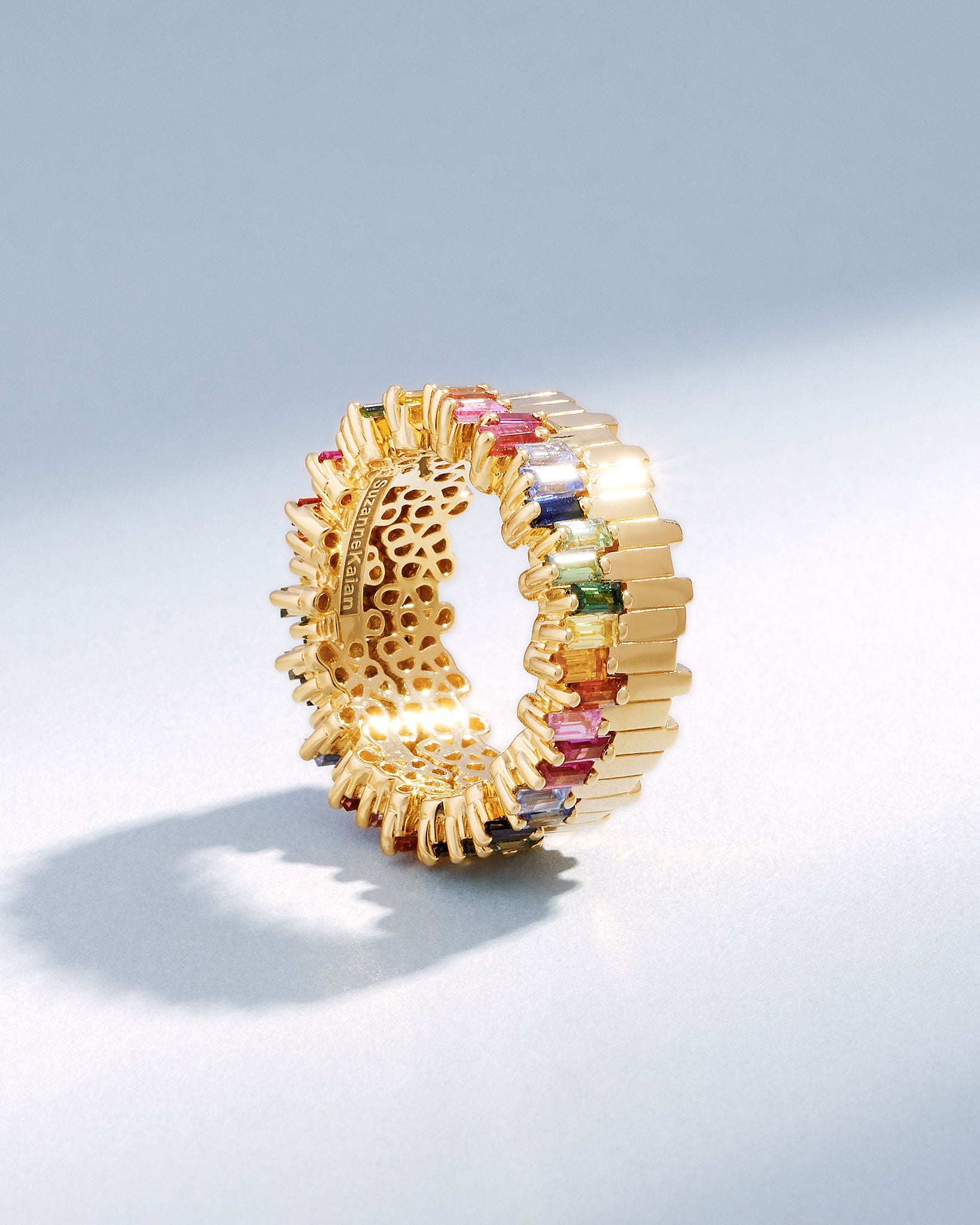 Suzanne Kalan Golden Midi Stacker Rainbow Sapphire Eternity Band in 18k yellow gold