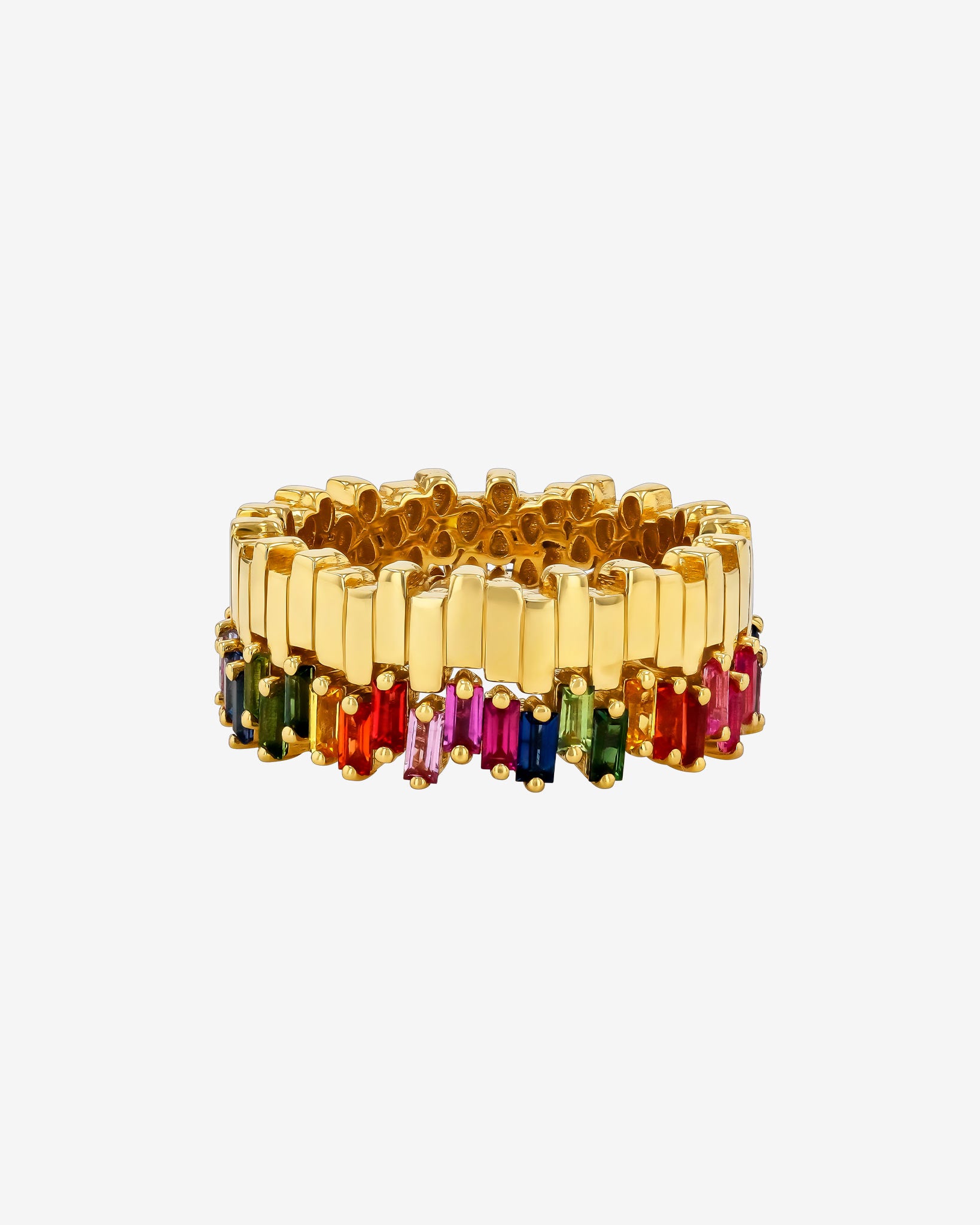 Suzanne Kalan Golden Midi Stacker Rainbow Sapphire Eternity Band in 18k yellow gold