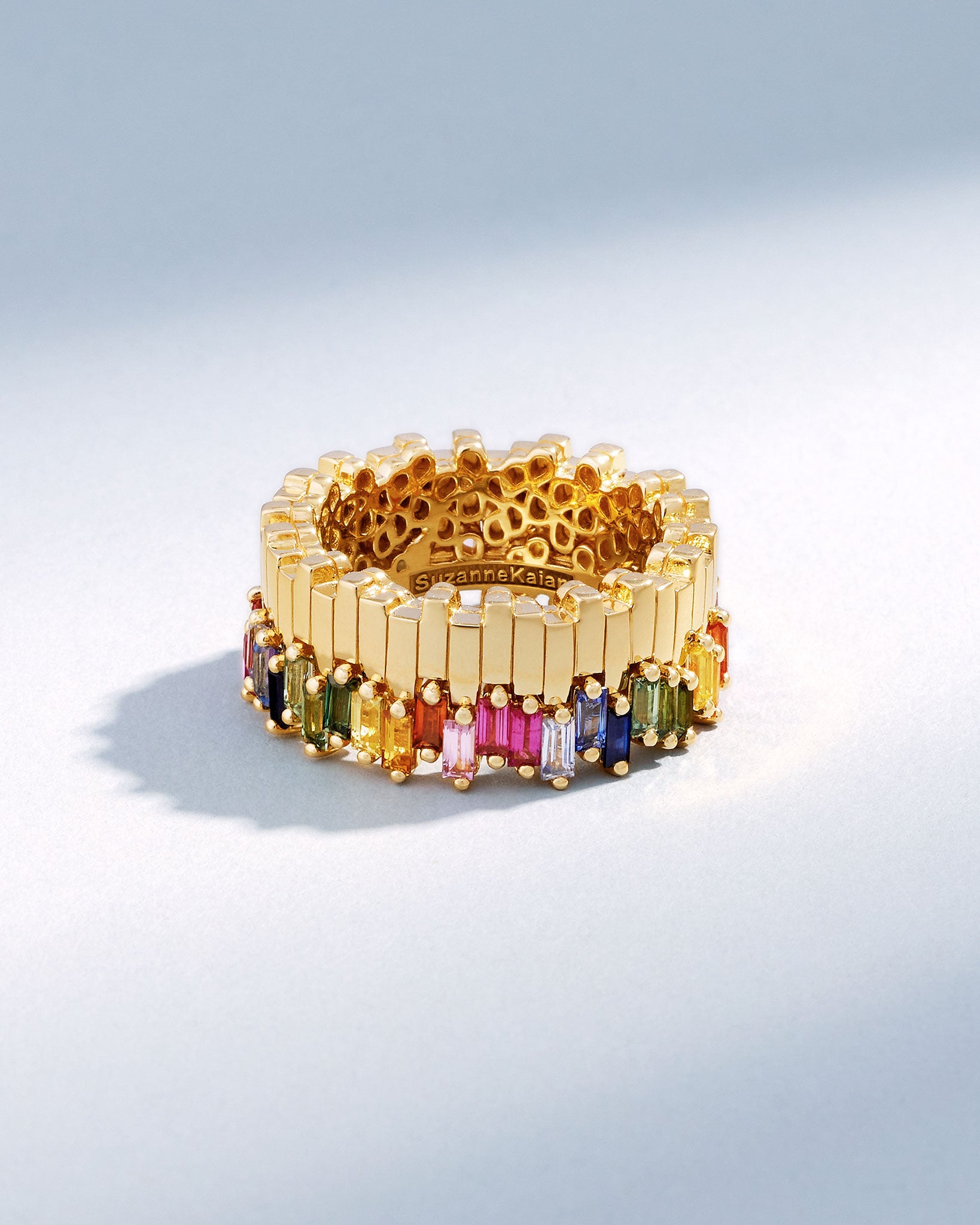 Suzanne Kalan Golden Midi Stacker Rainbow Sapphire Eternity Band in 18k yellow gold