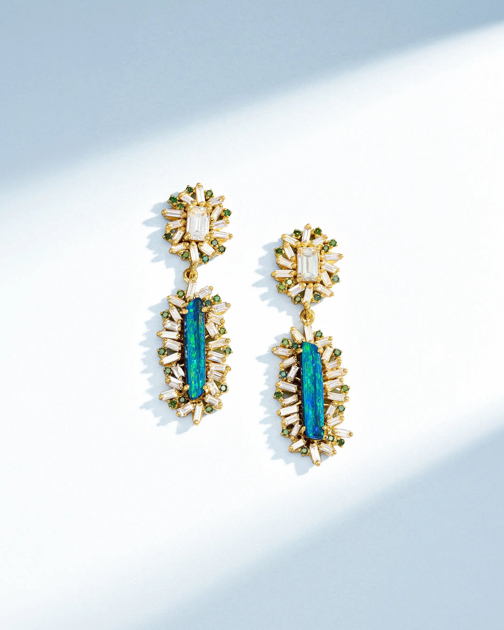 One of a Kind Emerald-Cut White Diamond & Elongated Opal Doublet