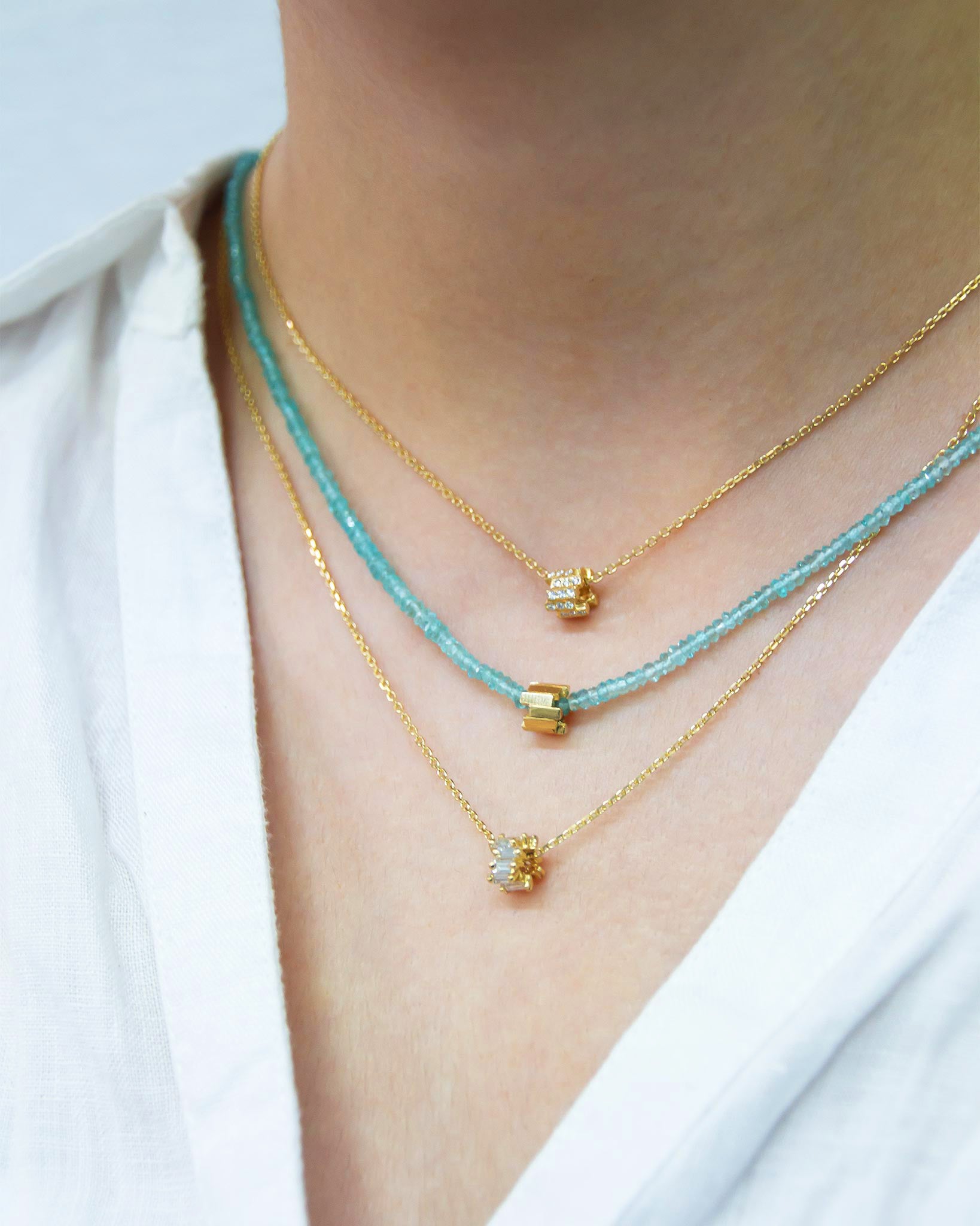 Suzanne Kalan Infinite Beaded Apatite & Mini Golden Rondelle Necklace in 18k yellow gold