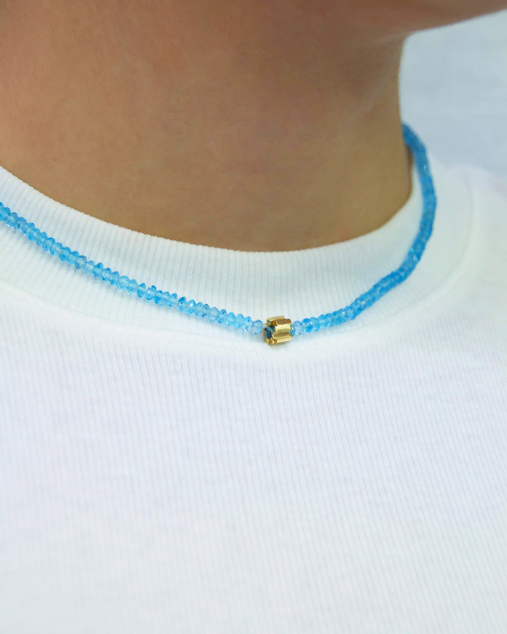 Suzanne Kalan Infinite Beaded Blue Topaz & Mini Golden Rondelle Necklace in 18k yellow gold