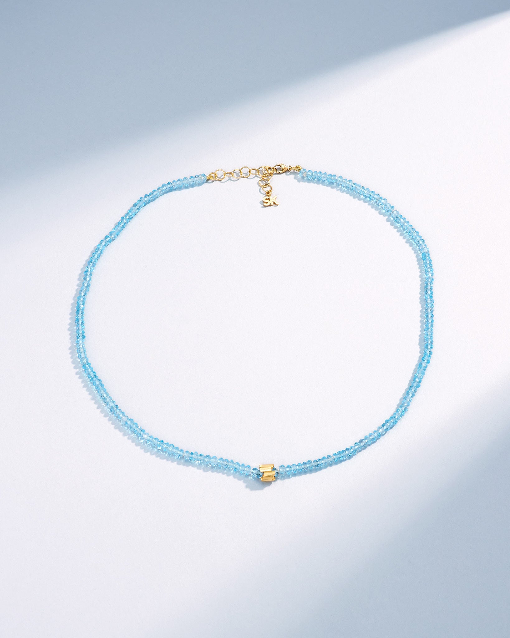 Suzanne Kalan Infinite Beaded Blue Topaz & Mini Golden Rondelle Necklace in 18k yellow gold