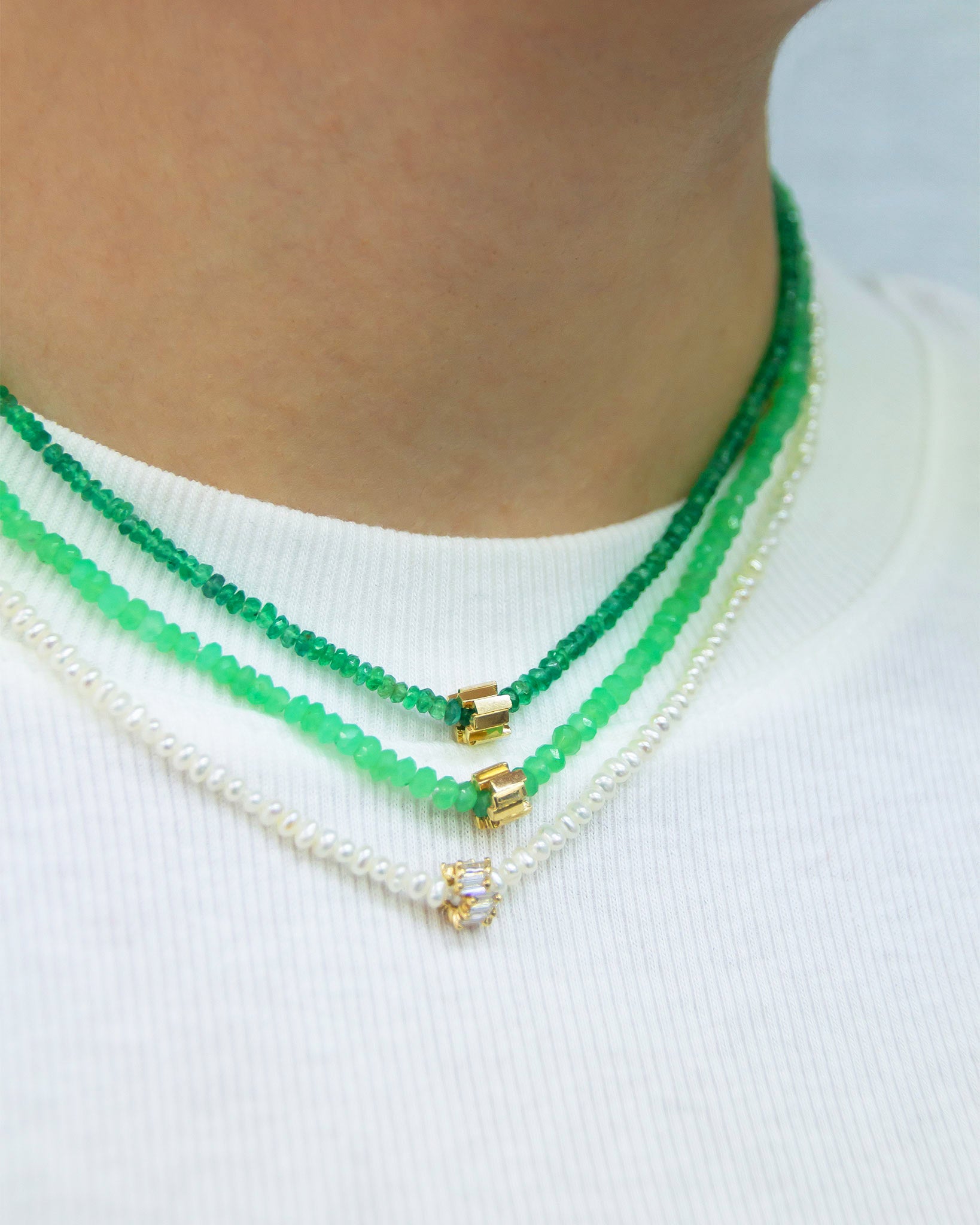 Suzanne Kalan Infinite Beaded Chrysoprase & Mini Golden Rondelle Necklace in 18k yellow gold