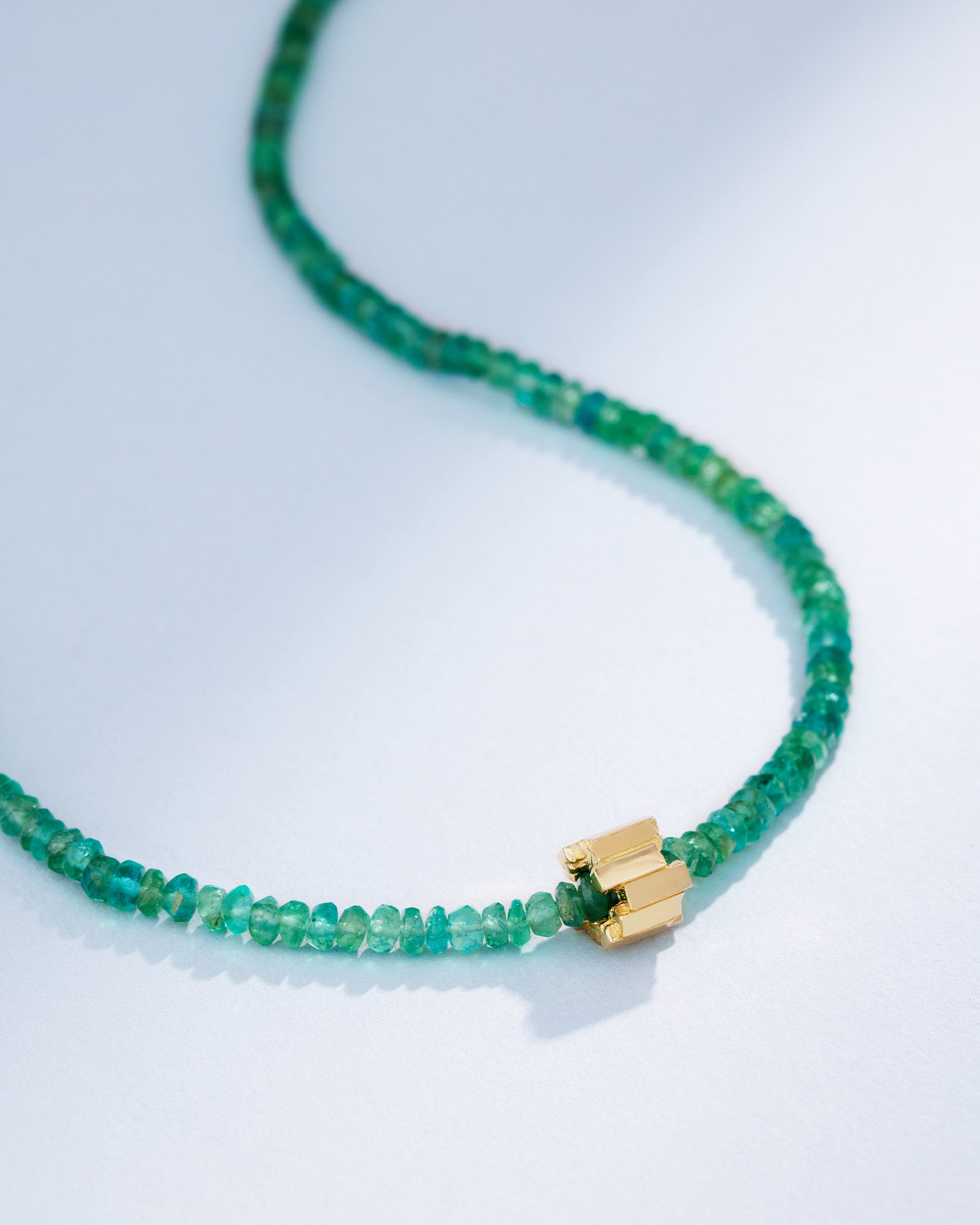 Suzanne Kalan Infinite Beaded Emerald & Mini Golden Rondelle Necklace in 18k yellow gold