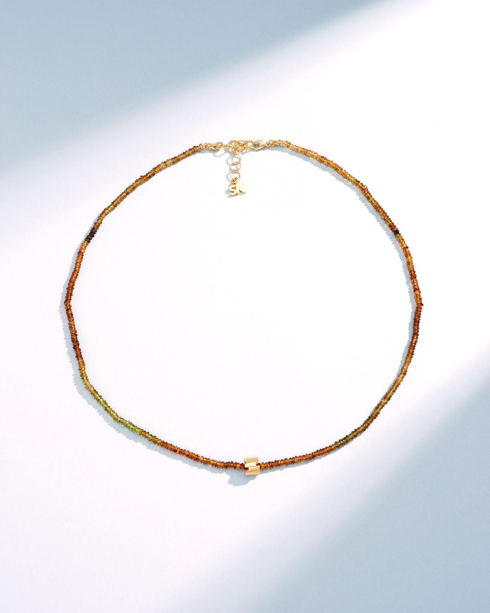 Suzanne Kalan Infinite Beaded Green Tourmaline & Mini Golden Rondelle Necklace in 18k yellow gold