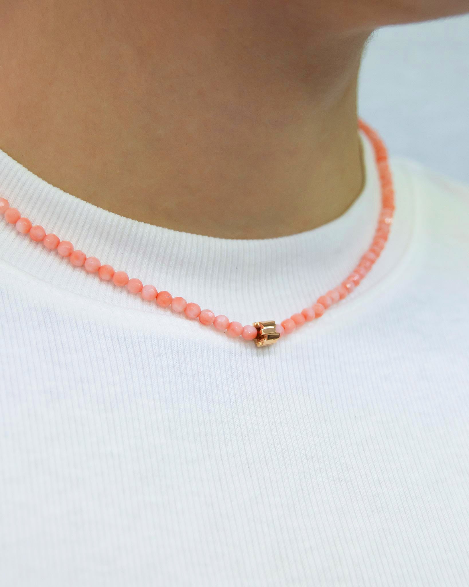 Suzanne Kalan Infinite Beaded Round Pink Coral & Mini Golden Rondelle Necklace in 18k rose gold