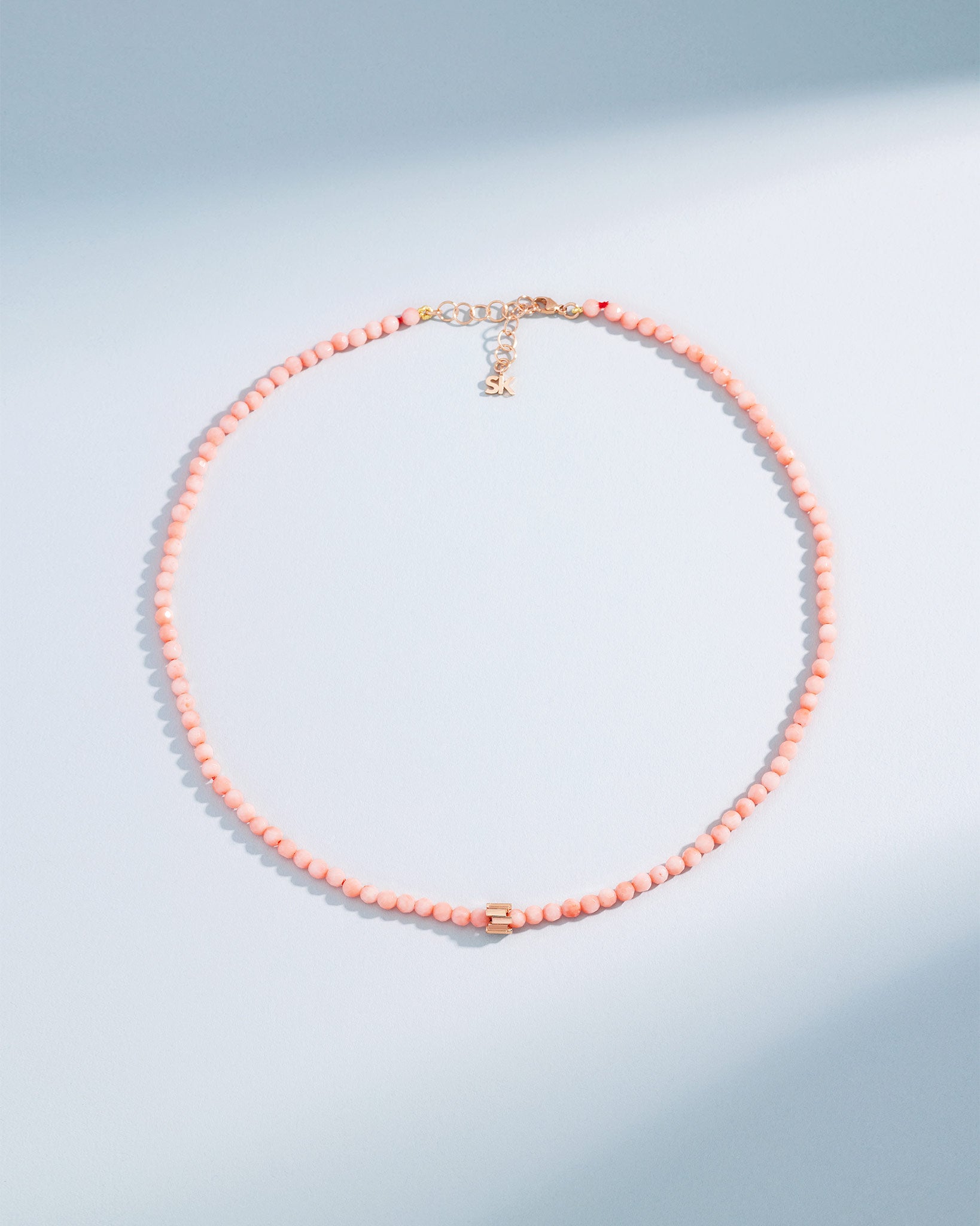 Suzanne Kalan Infinite Beaded Round Pink Coral & Mini Golden Rondelle Necklace in 18k rose gold