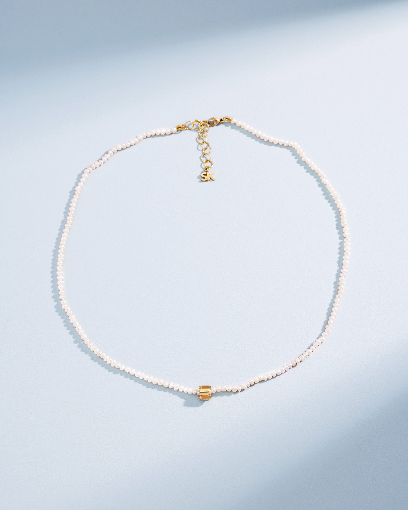 Suzanne Kalan Infinite Beaded White Pearl & Mini Golden Rondelle Necklace in 18k yellow gold