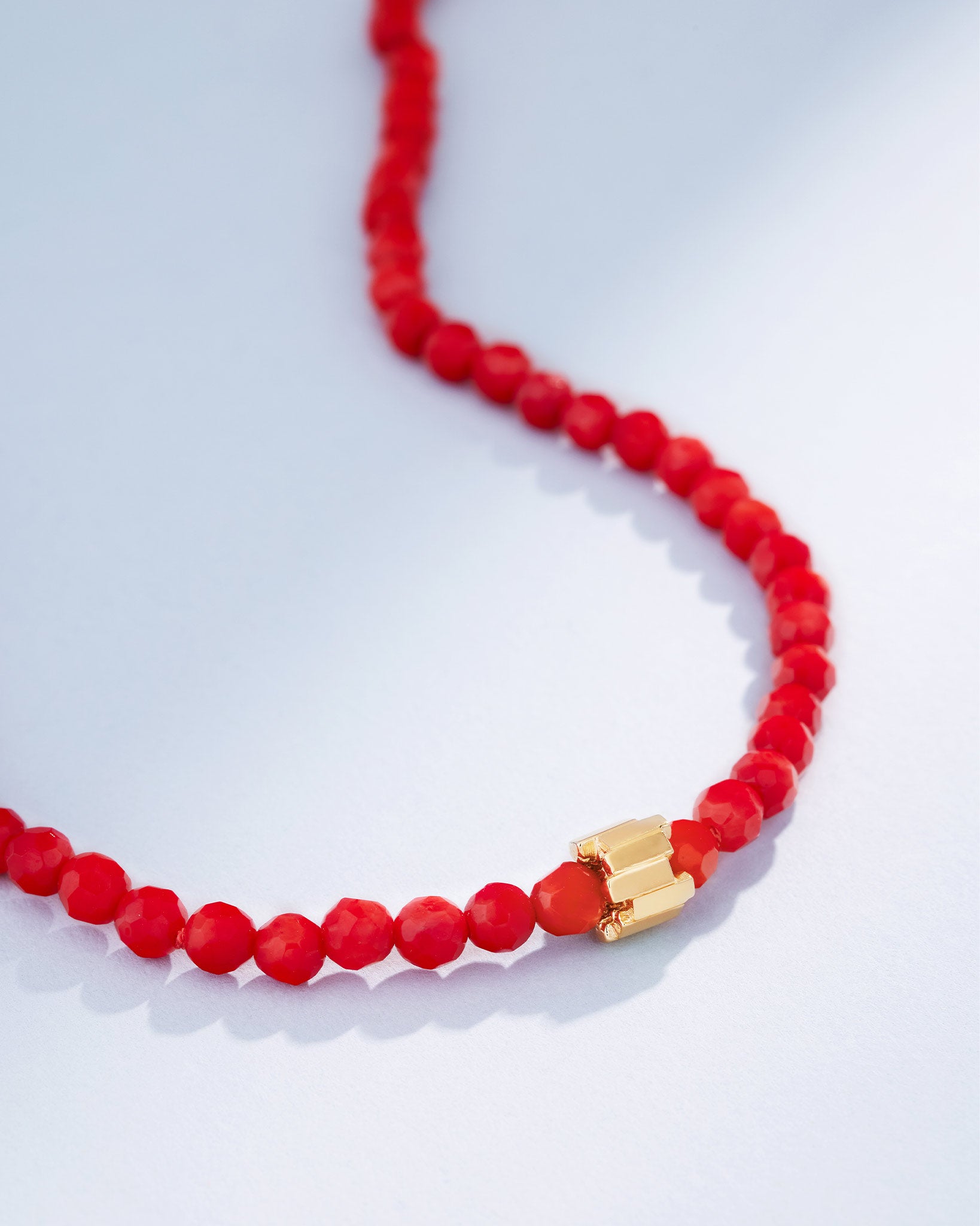 Suzanne Kalan Infinite Beaded Round Red Coral & Mini Golden Rondelle Necklace in 18k yellow gold