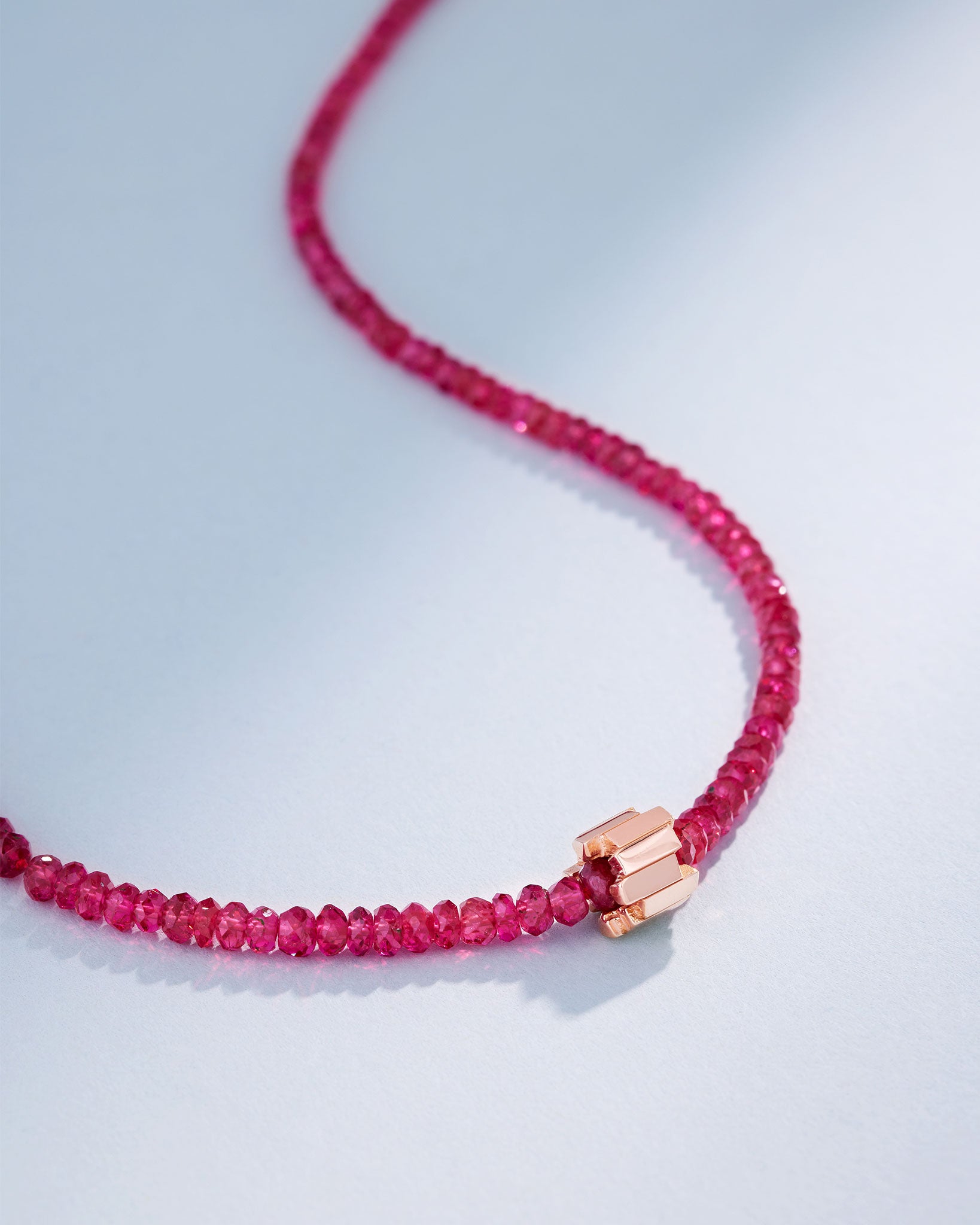 Suzanne Kalan Infinite Beaded Red Spinel & Mini Golden Rondelle Necklace in 18k rose gold