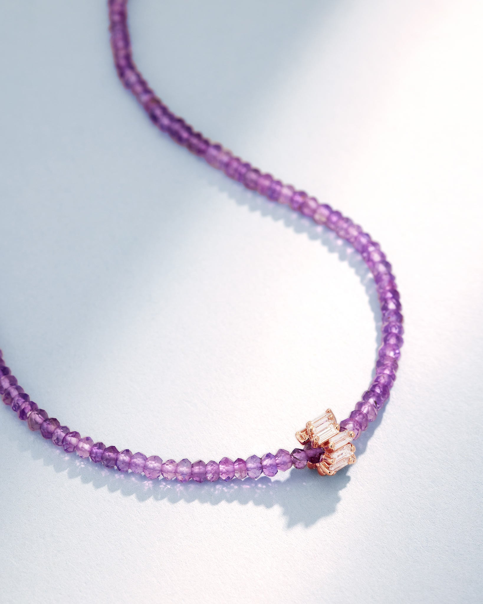 Suzanne Kalan Infinite Beaded Amethyst & Mini Diamond Rondelle Necklace in 18k rose gold