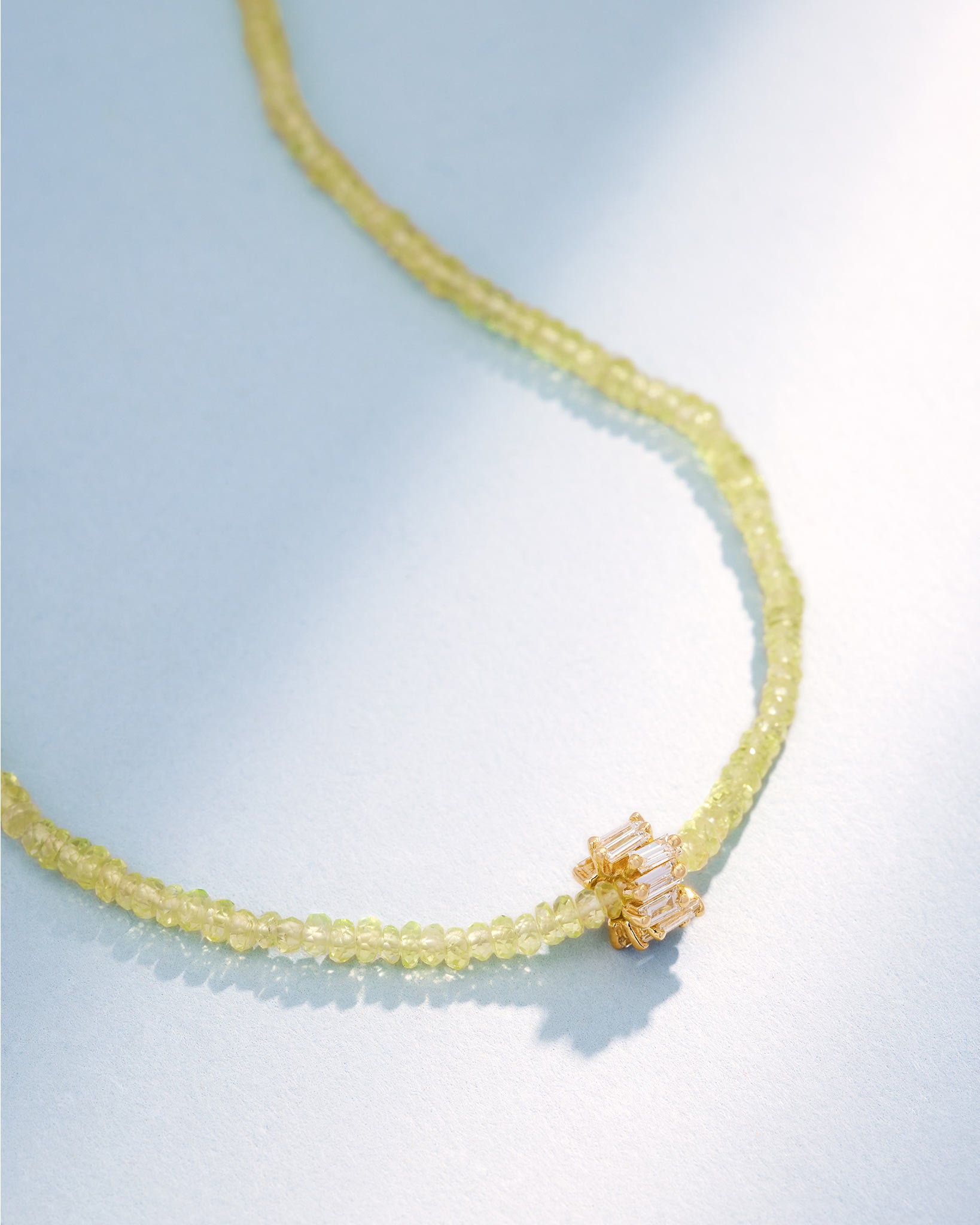 Suzanne Kalan Infinite Beaded Chrysoberyl & Mini Diamond Rondelle Necklace in 18k yellow gold