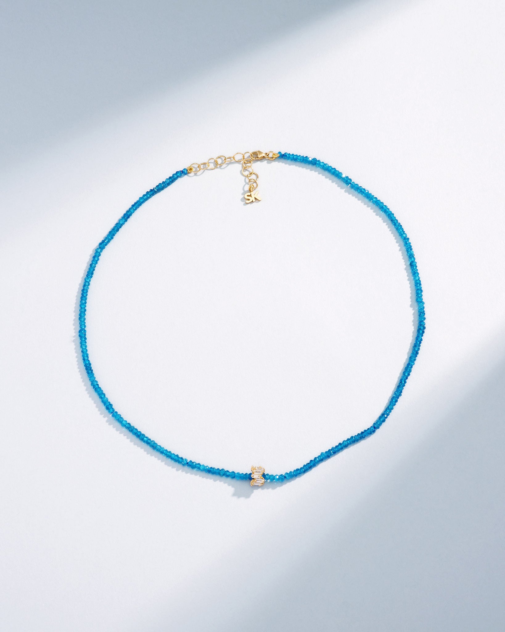 Suzanne Kalan Infinite Beaded Dark Apatite & Mini Diamond Rondelle Necklace in 18k yellow gold