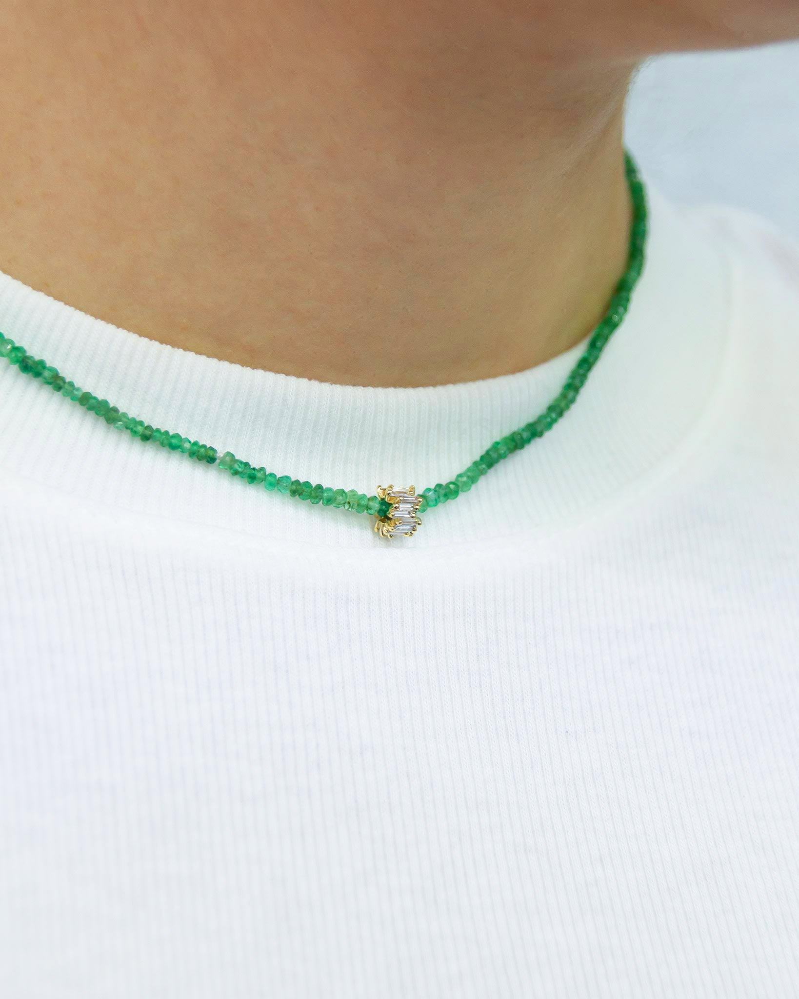 Suzanne Kalan Infinite Beaded Emerald & Mini Diamond Rondelle Necklace in 18k yellow gold
