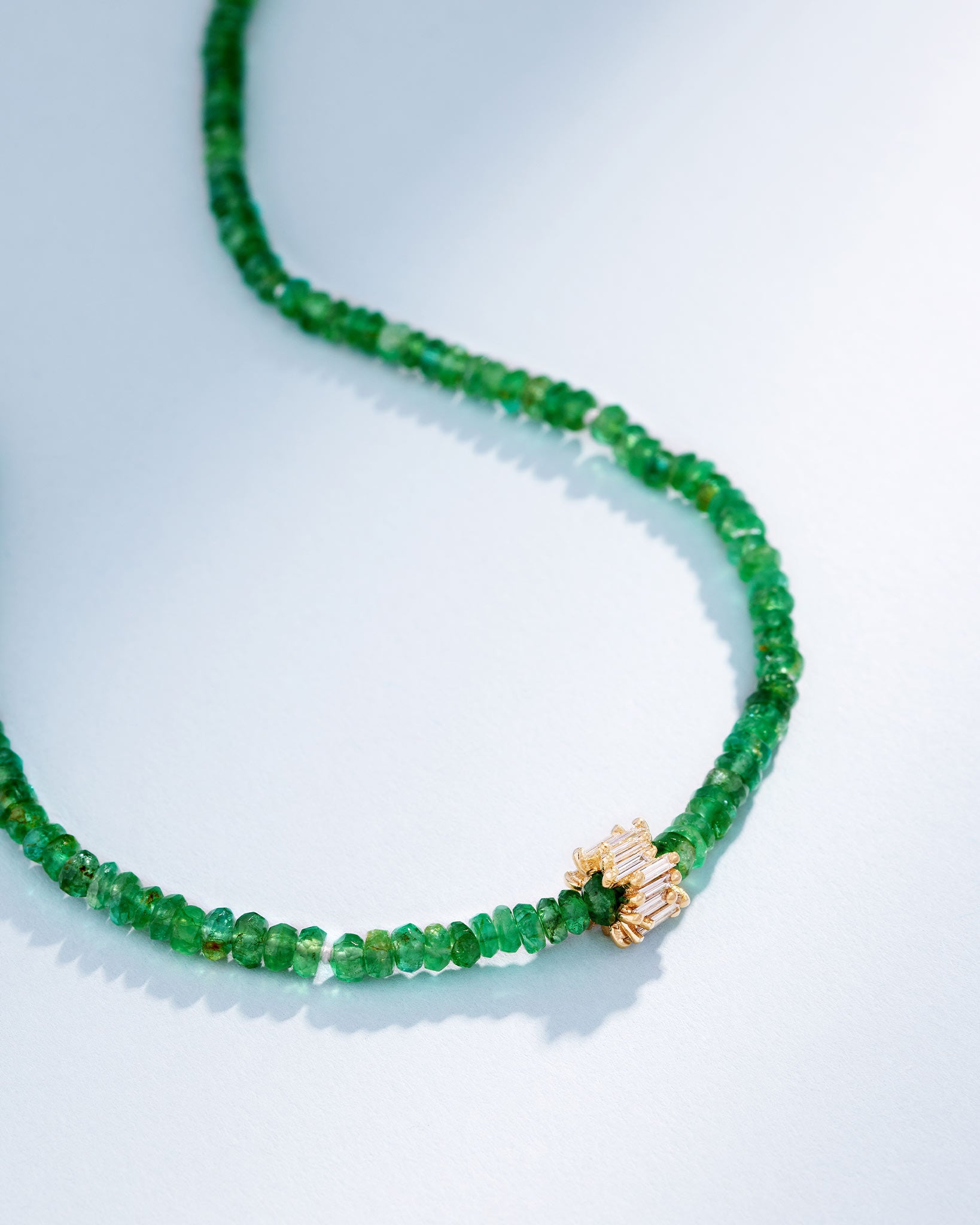 Suzanne Kalan Infinite Beaded Emerald & Mini Diamond Rondelle Necklace in 18k yellow gold