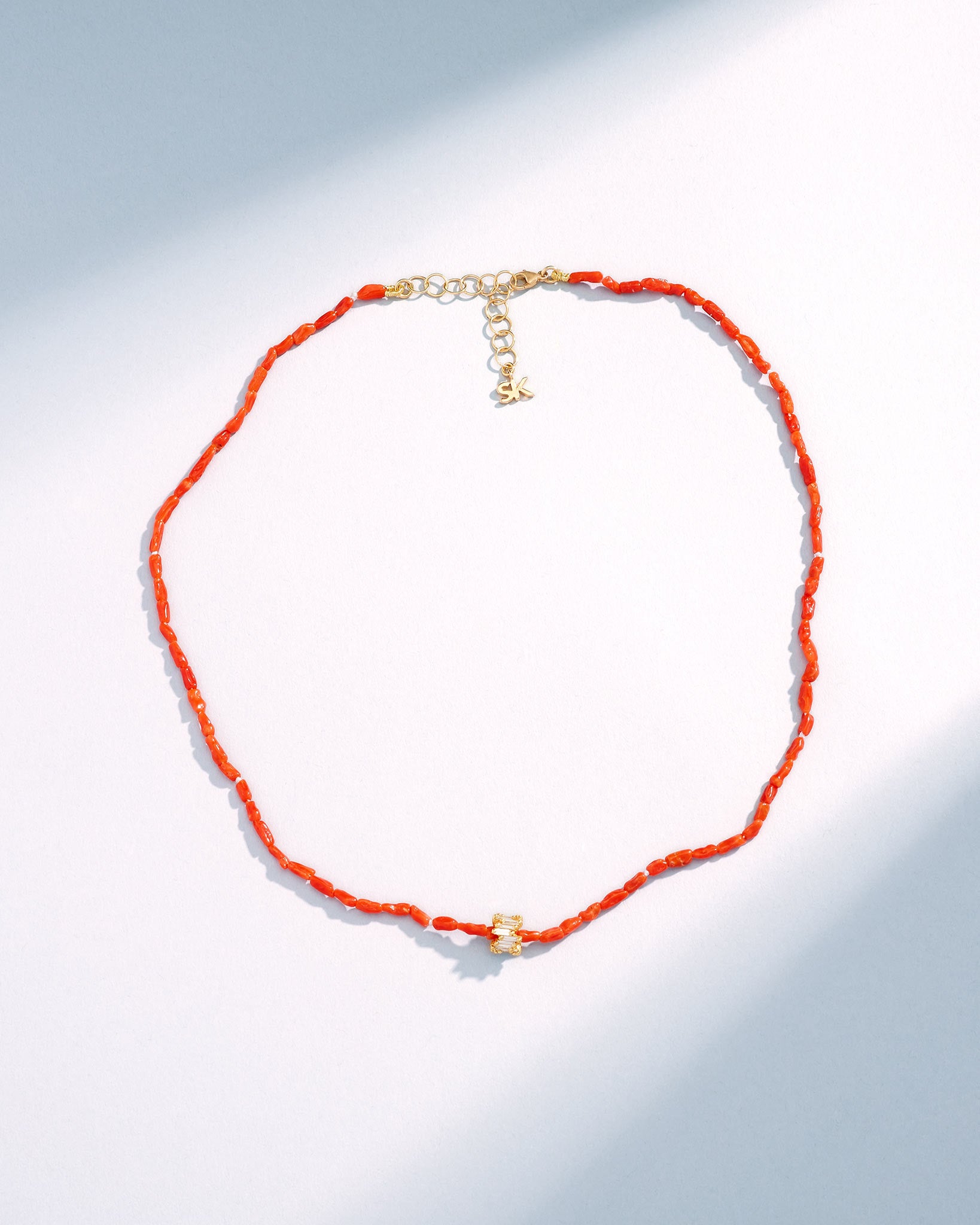 Suzanne Kalan Infinite Beaded Red Coral & Mini Diamond Rondelle Necklace in 18k yellow gold