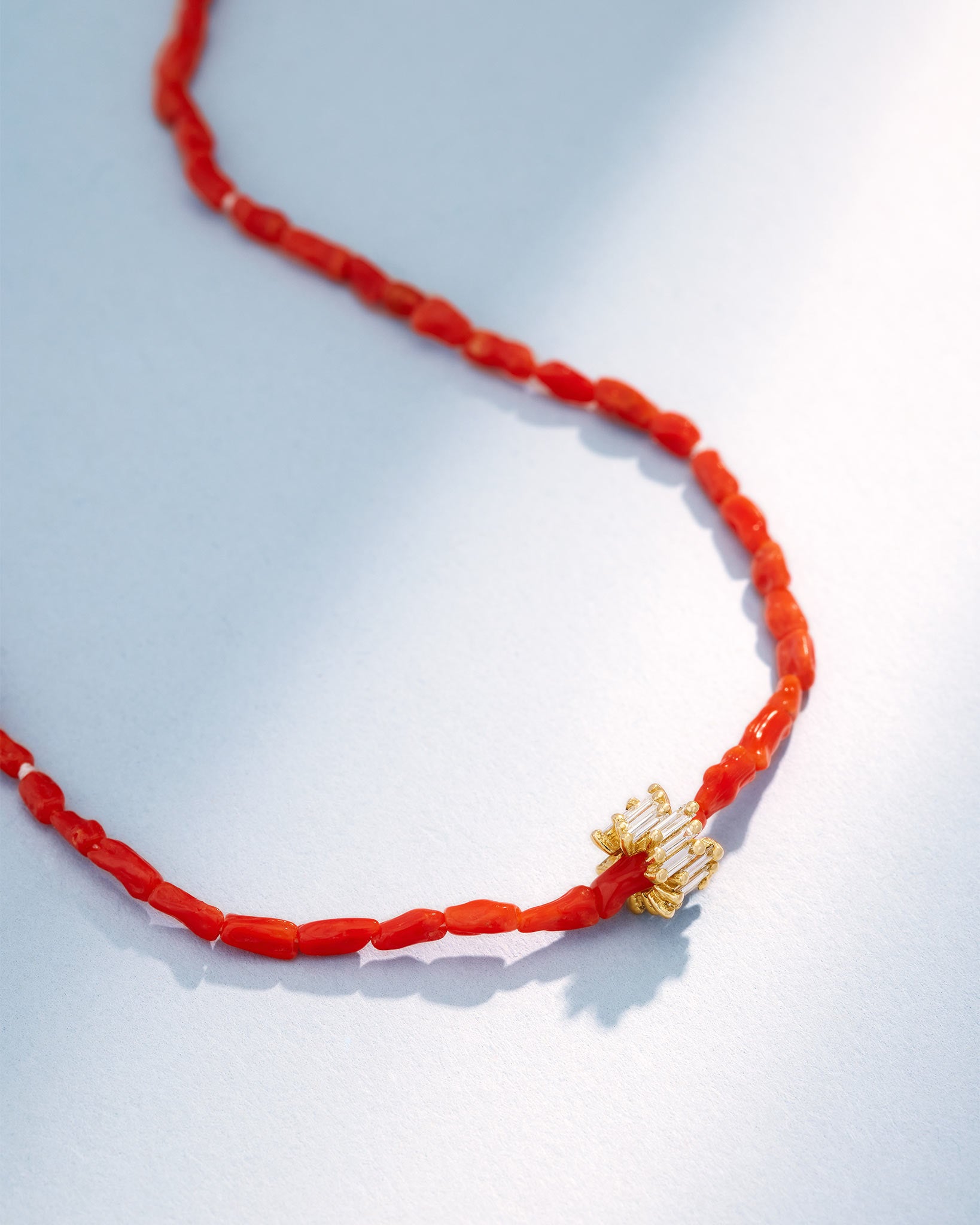 Suzanne Kalan Infinite Beaded Red Coral & Mini Diamond Rondelle Necklace in 18k yellow gold
