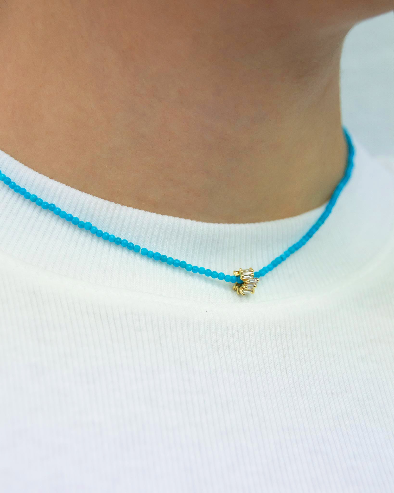 Suzanne Kalan Infinite Beaded Turquoise & Mini Diamond Rondelle Necklace in 18k yellow gold