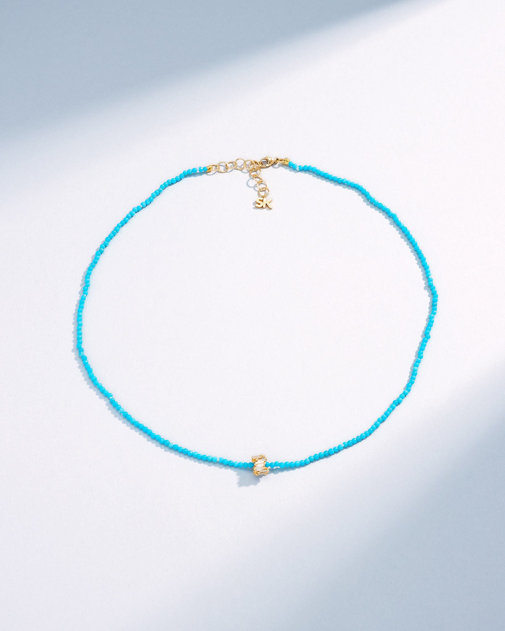 Suzanne Kalan Infinite Beaded Turquoise & Mini Diamond Rondelle Necklace in 18k yellow gold