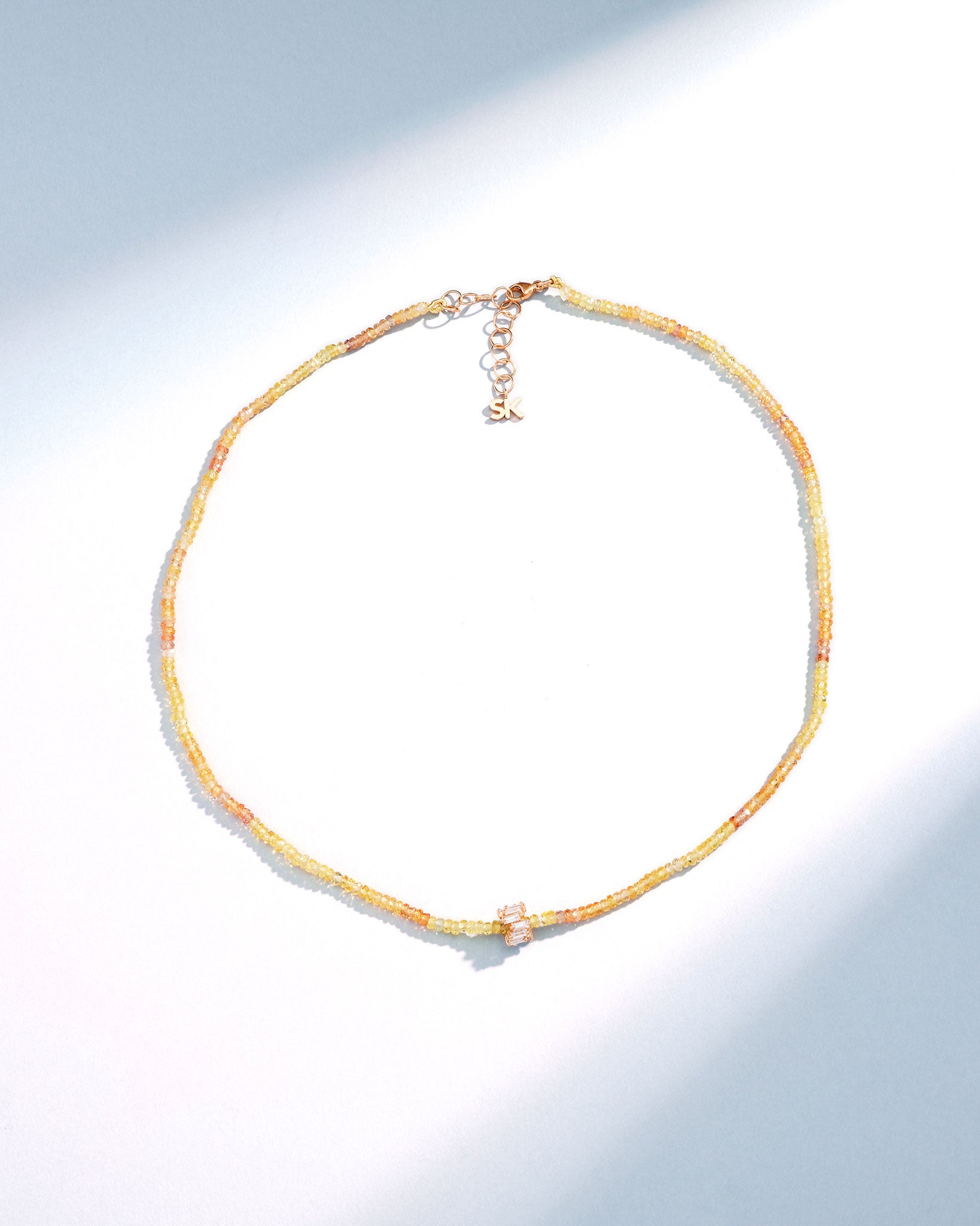 Suzanne Kalan Infinite Beaded Yellow Tourmaline & Mini Diamond Rondelle Necklace in 18k rose gold