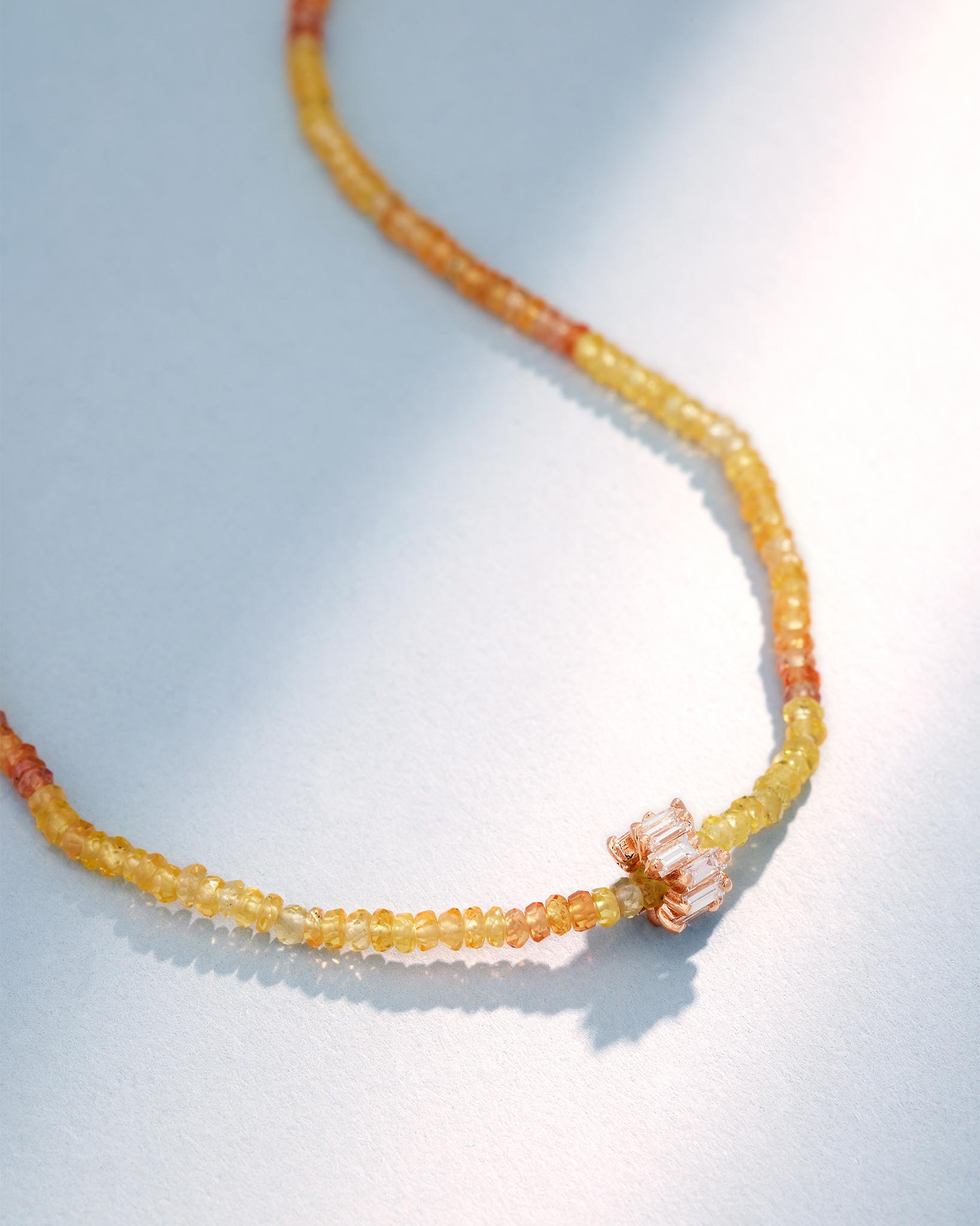 Suzanne Kalan Infinite Beaded Yellow Tourmaline & Mini Diamond Rondelle Necklace in 18k rose gold