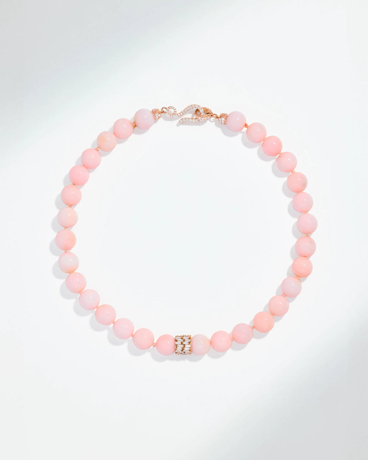 Infinite Large Beaded Pink Opal & Midi Diamond Rondelle Necklace