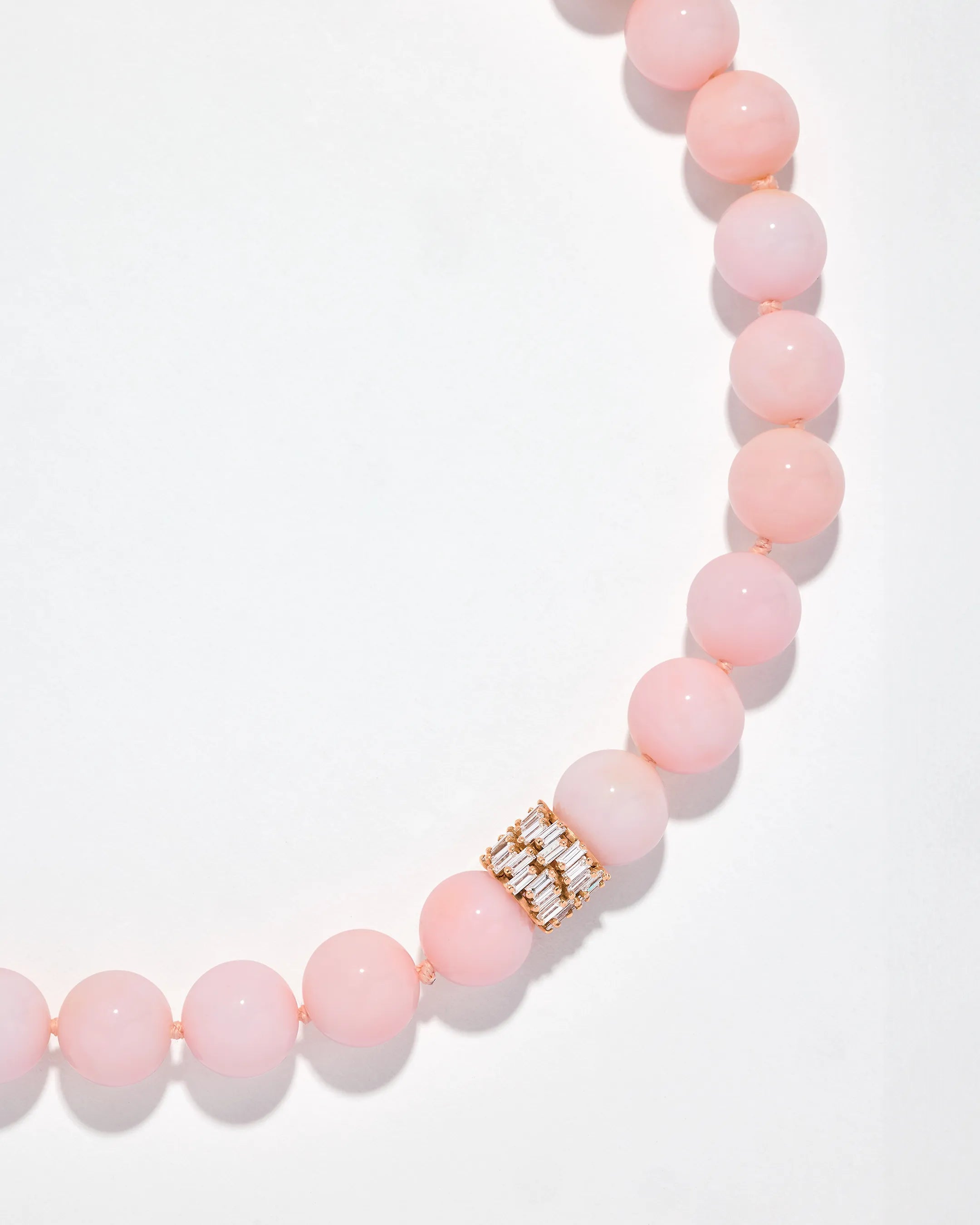 Suzanne Kalan Infinite Large Beaded Pink Opal & Midi Diamond Rondelle Necklace in 18k rose gold