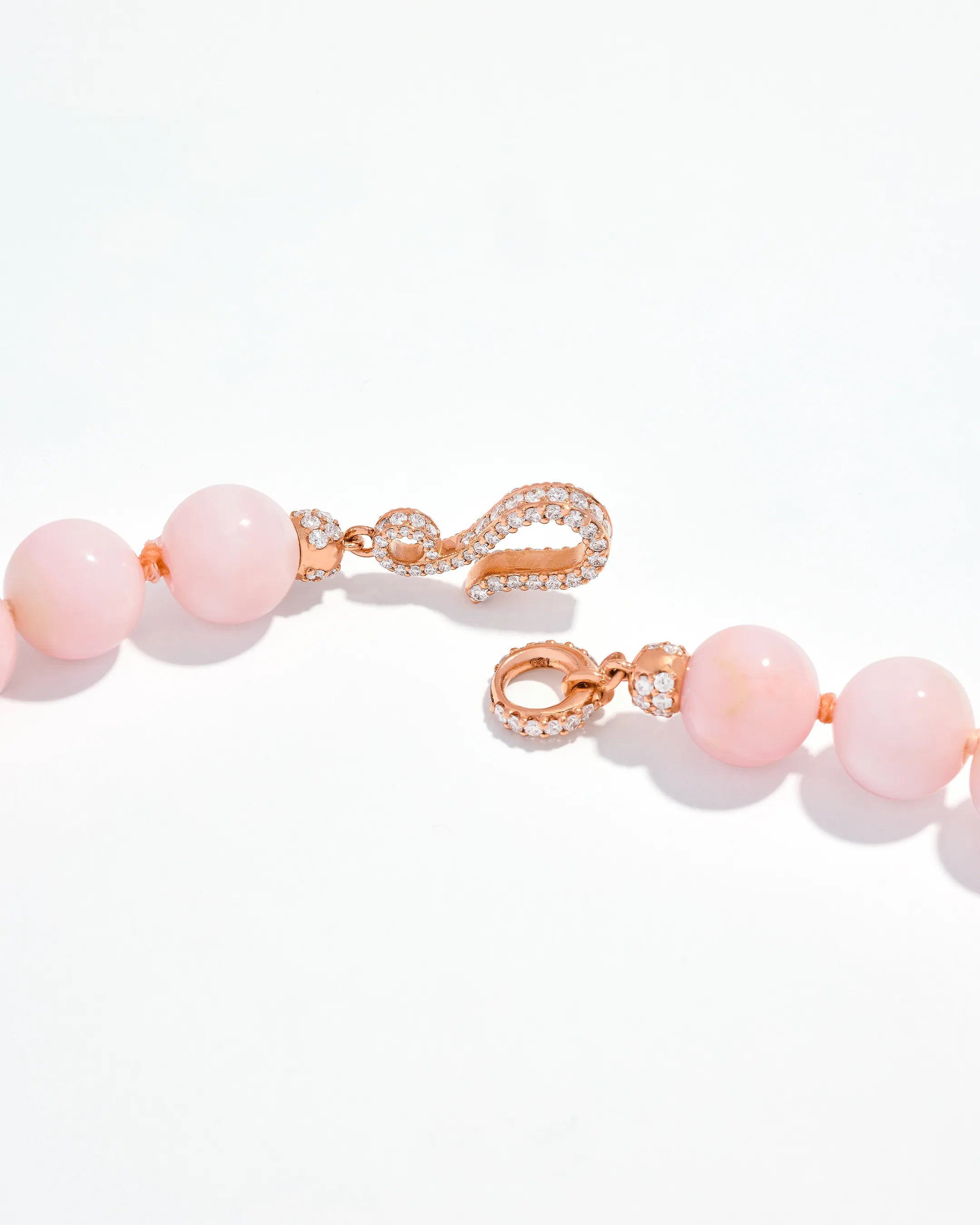 Suzanne Kalan Infinite Large Beaded Pink Opal & Midi Diamond Rondelle Necklace in 18k rose gold