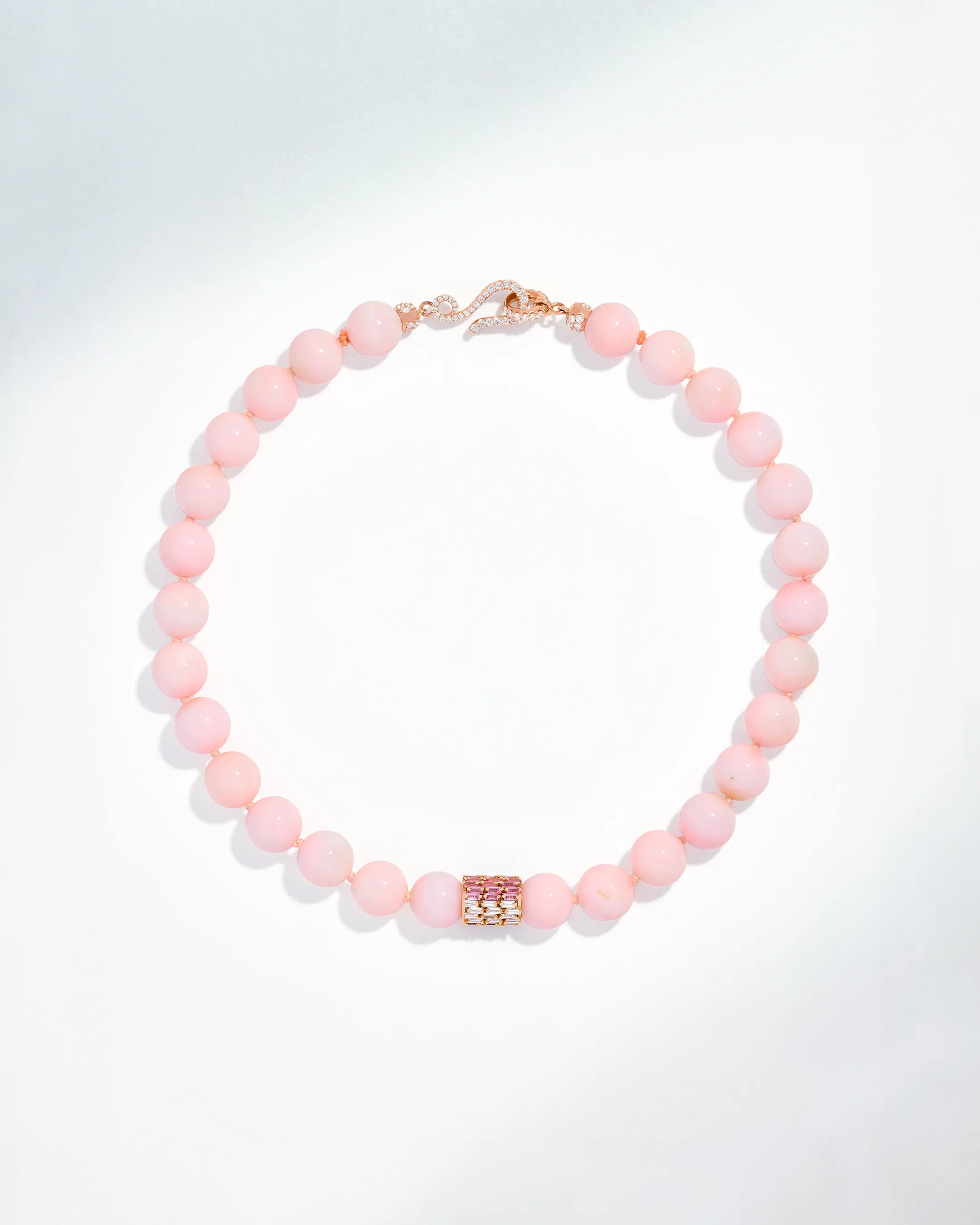 Suzanne Kalan Infinite Large Beaded Pink Opal & Milli Pink Sapphire Ombre Rondelle Necklace in 18k rose gold