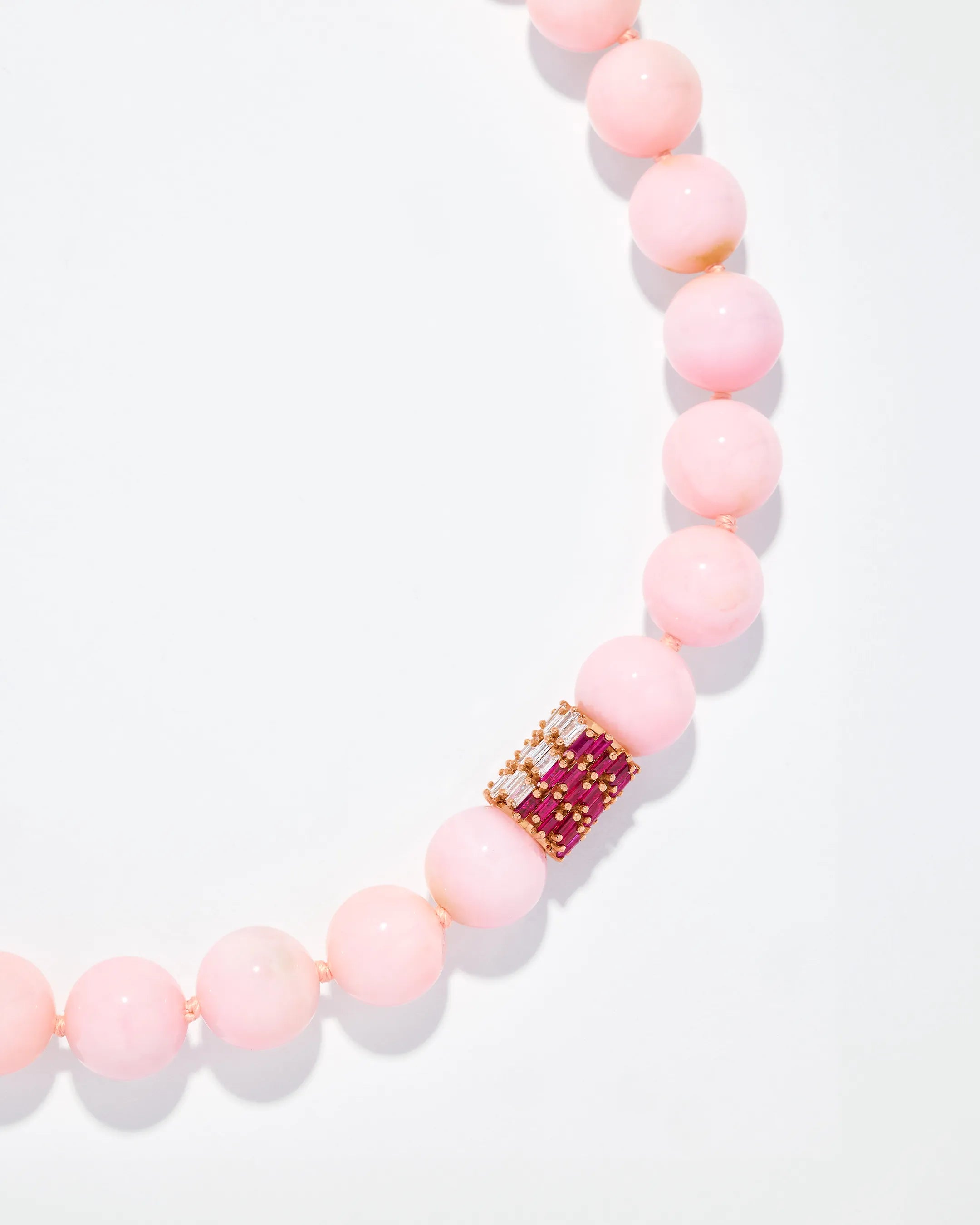Suzanne Kalan Infinite Large Beaded Pink Opal & Milli Pink Sapphire Ombre Rondelle Necklace in 18k rose gold